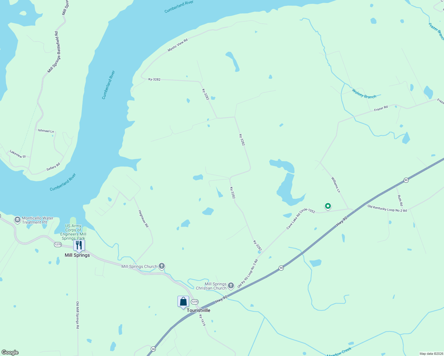 map of restaurants, bars, coffee shops, grocery stores, and more near 1-99 Ky-3282 in Monticello