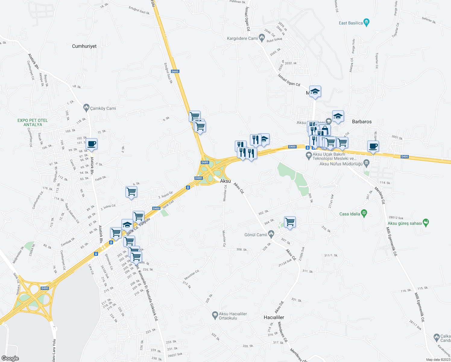 map of restaurants, bars, coffee shops, grocery stores, and more near in Aksu