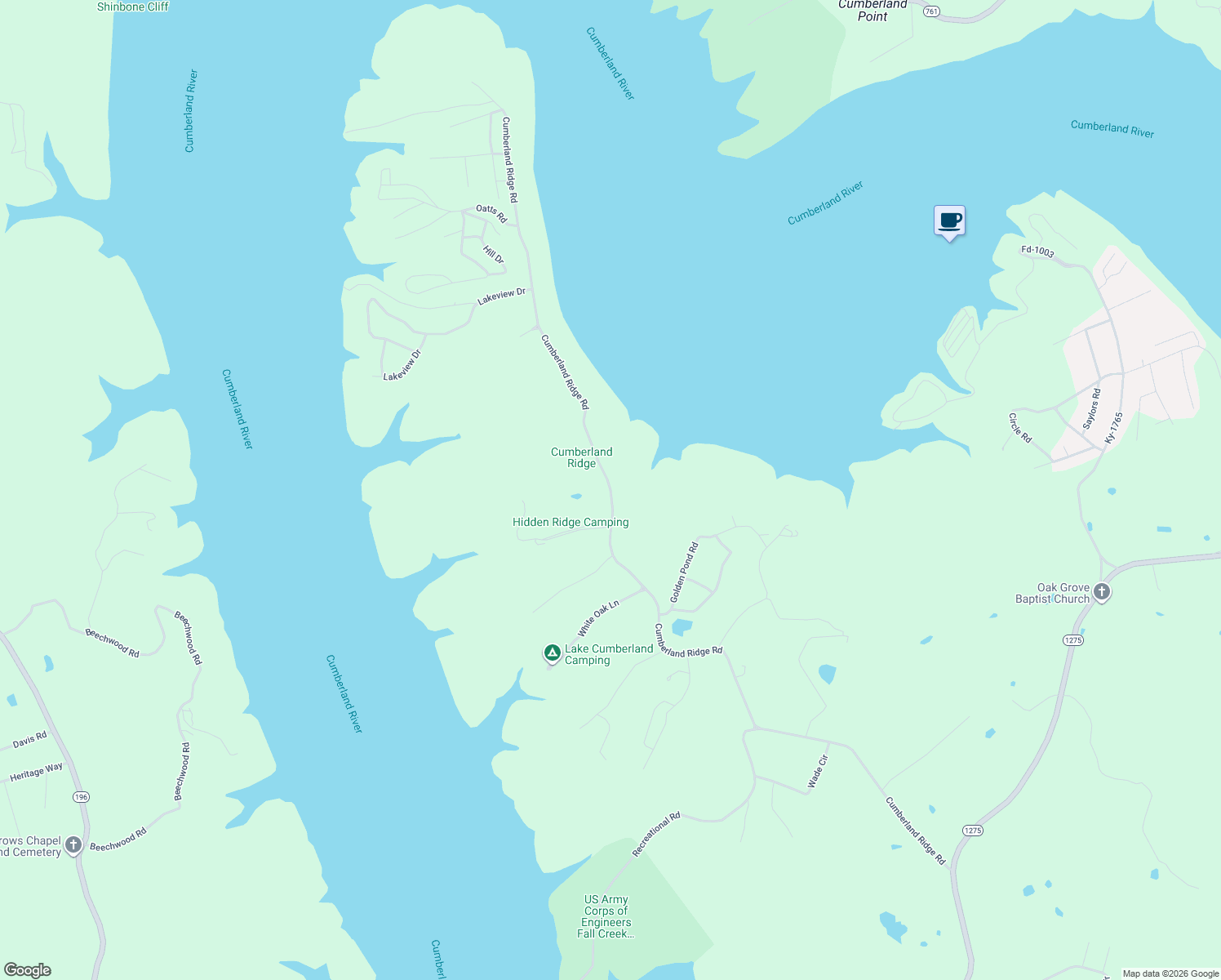 map of restaurants, bars, coffee shops, grocery stores, and more near Cumberland Ridge Road in Monticello