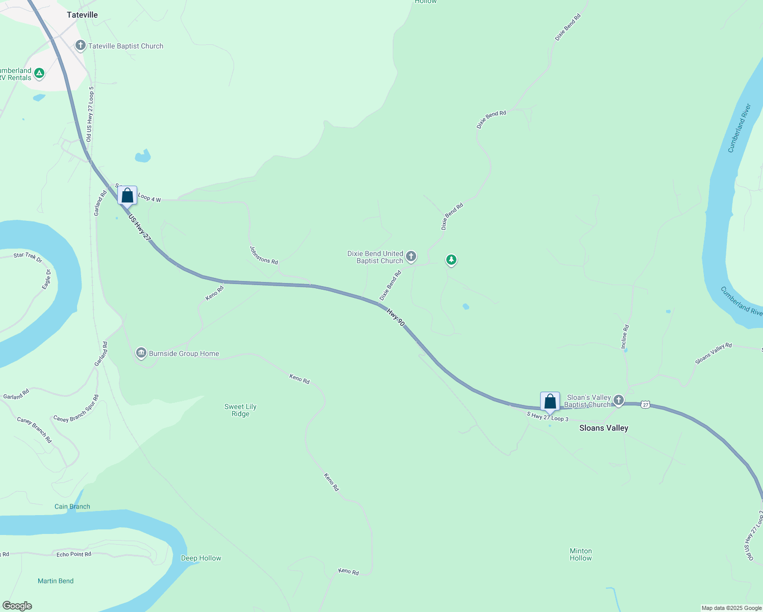 map of restaurants, bars, coffee shops, grocery stores, and more near Old US Highway 27 in Burnside