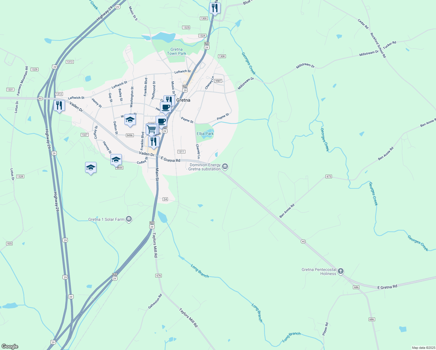 map of restaurants, bars, coffee shops, grocery stores, and more near 632 E Gretna Rd in Gretna