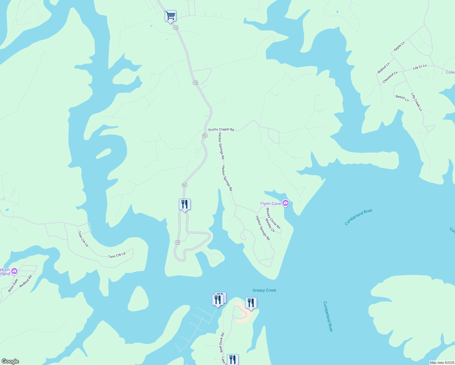 map of restaurants, bars, coffee shops, grocery stores, and more near 901 Harbor Springs Road in Jamestown