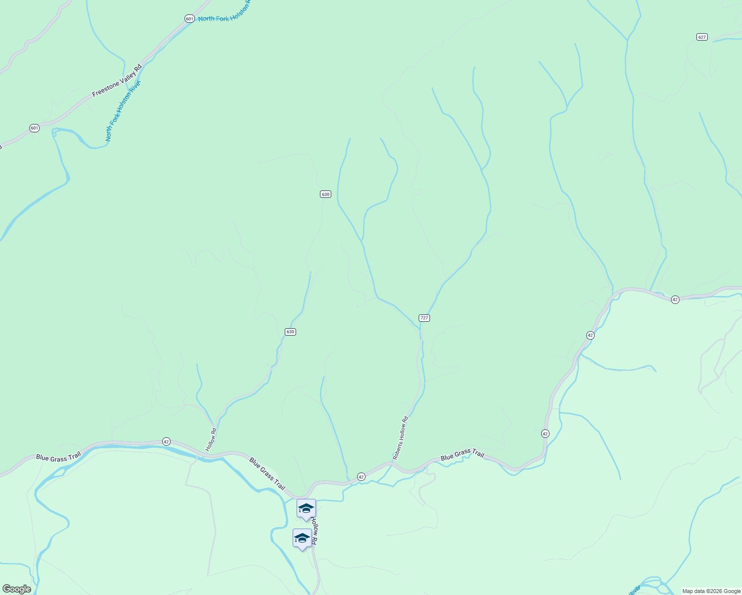 map of restaurants, bars, coffee shops, grocery stores, and more near 500 Roberts Hollow Road in Saltville