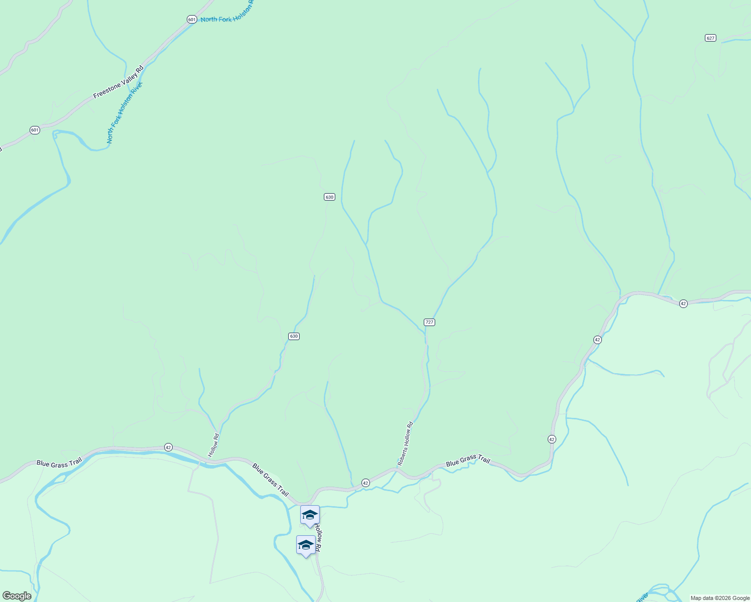 map of restaurants, bars, coffee shops, grocery stores, and more near 500 Roberts Hollow Road in Saltville