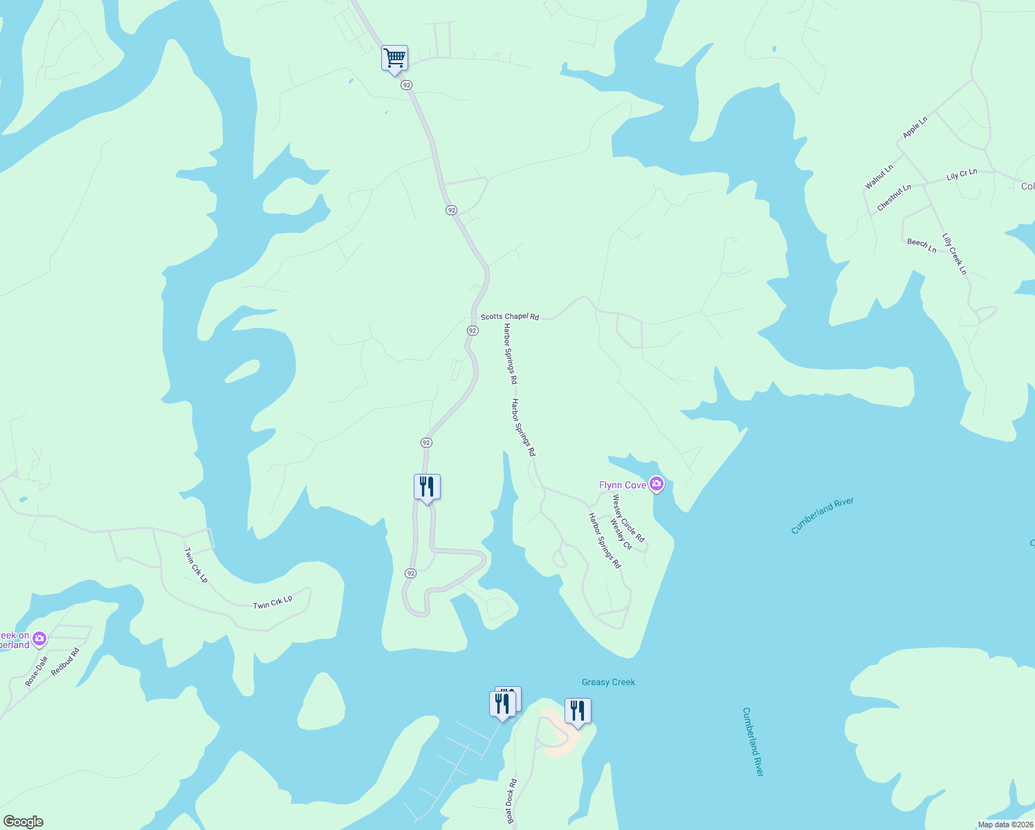 map of restaurants, bars, coffee shops, grocery stores, and more near 901-1367 Harbor Springs Road in Jamestown