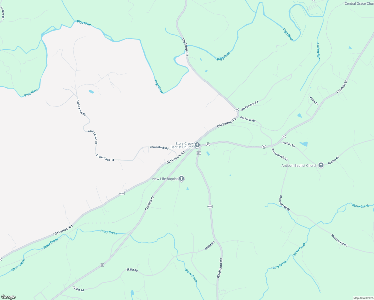 map of restaurants, bars, coffee shops, grocery stores, and more near 2720 Old Ferrum Road in Ferrum