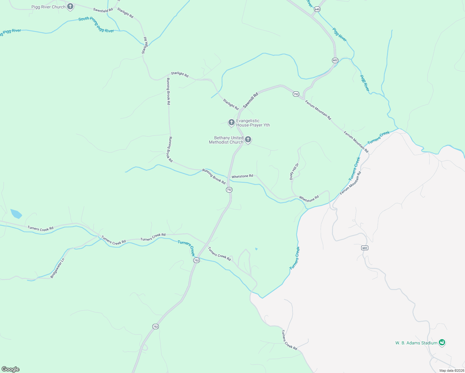 map of restaurants, bars, coffee shops, grocery stores, and more near 2464 Sawmill Road in Ferrum