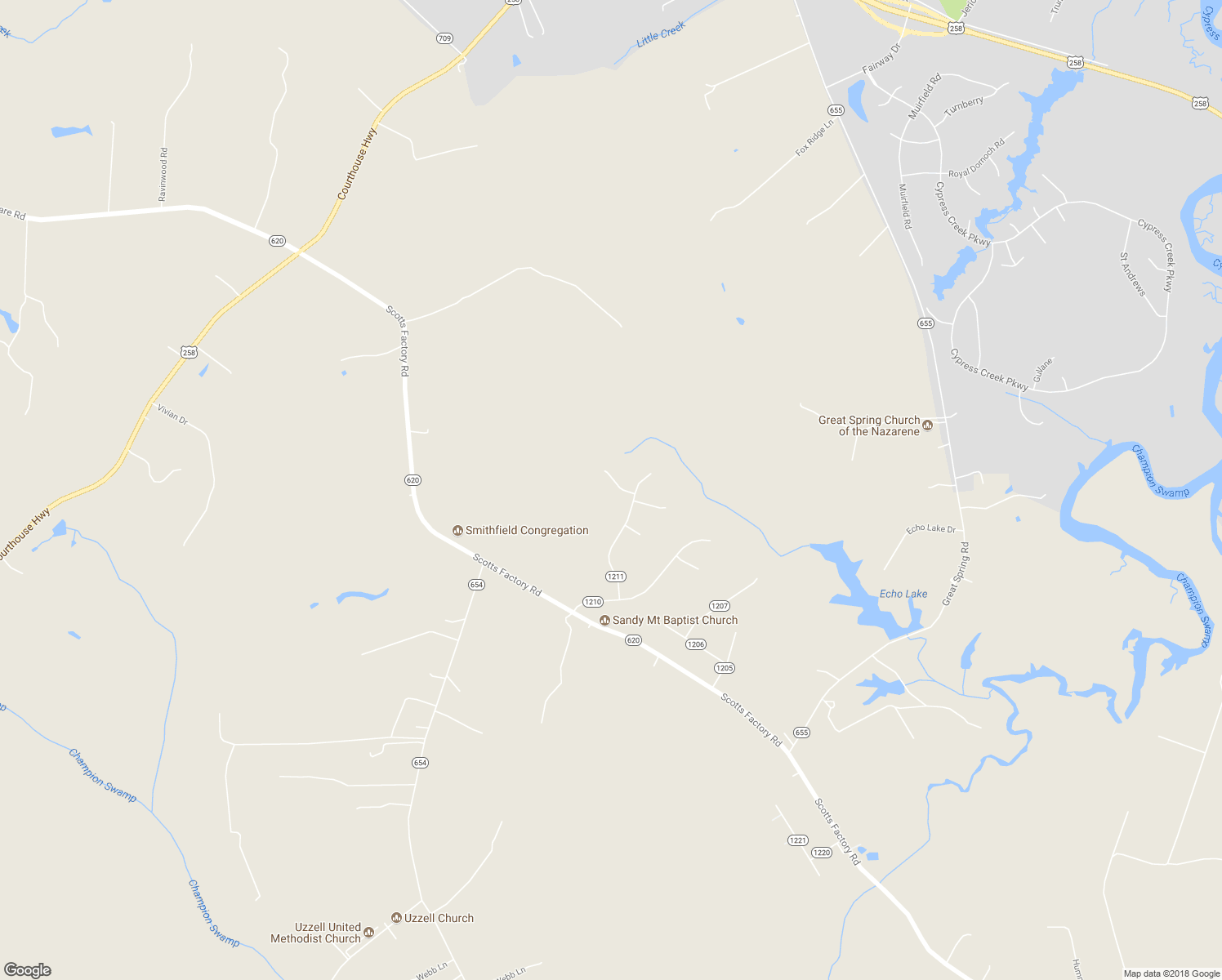 map of restaurants, bars, coffee shops, grocery stores, and more near 16120 West Byron Drive in Smithfield