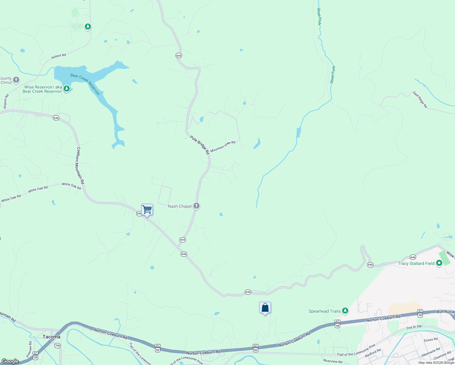 map of restaurants, bars, coffee shops, grocery stores, and more near 10848-10898 Cox Road in Wise