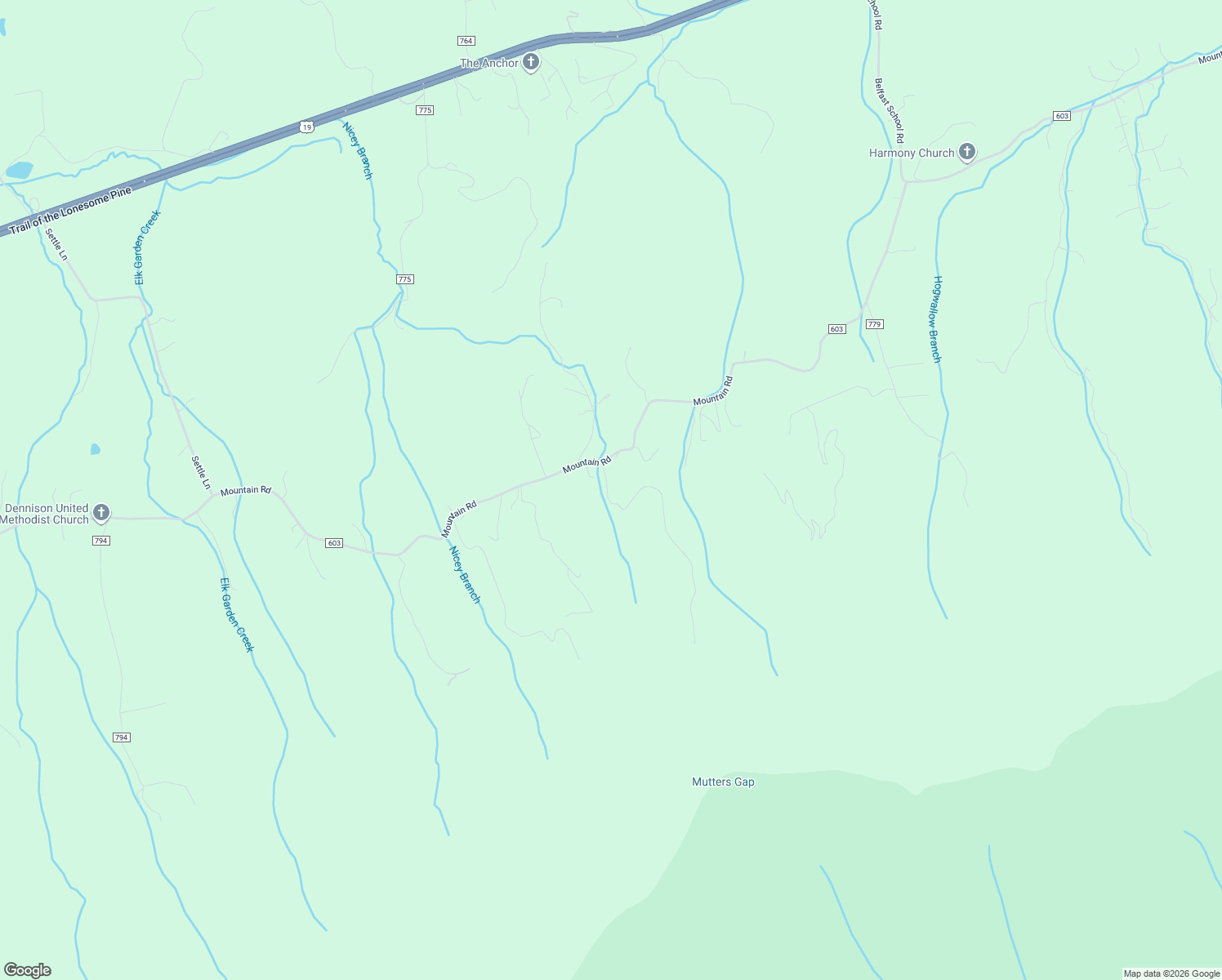 map of restaurants, bars, coffee shops, grocery stores, and more near Mountain Road in Cedar Bluff