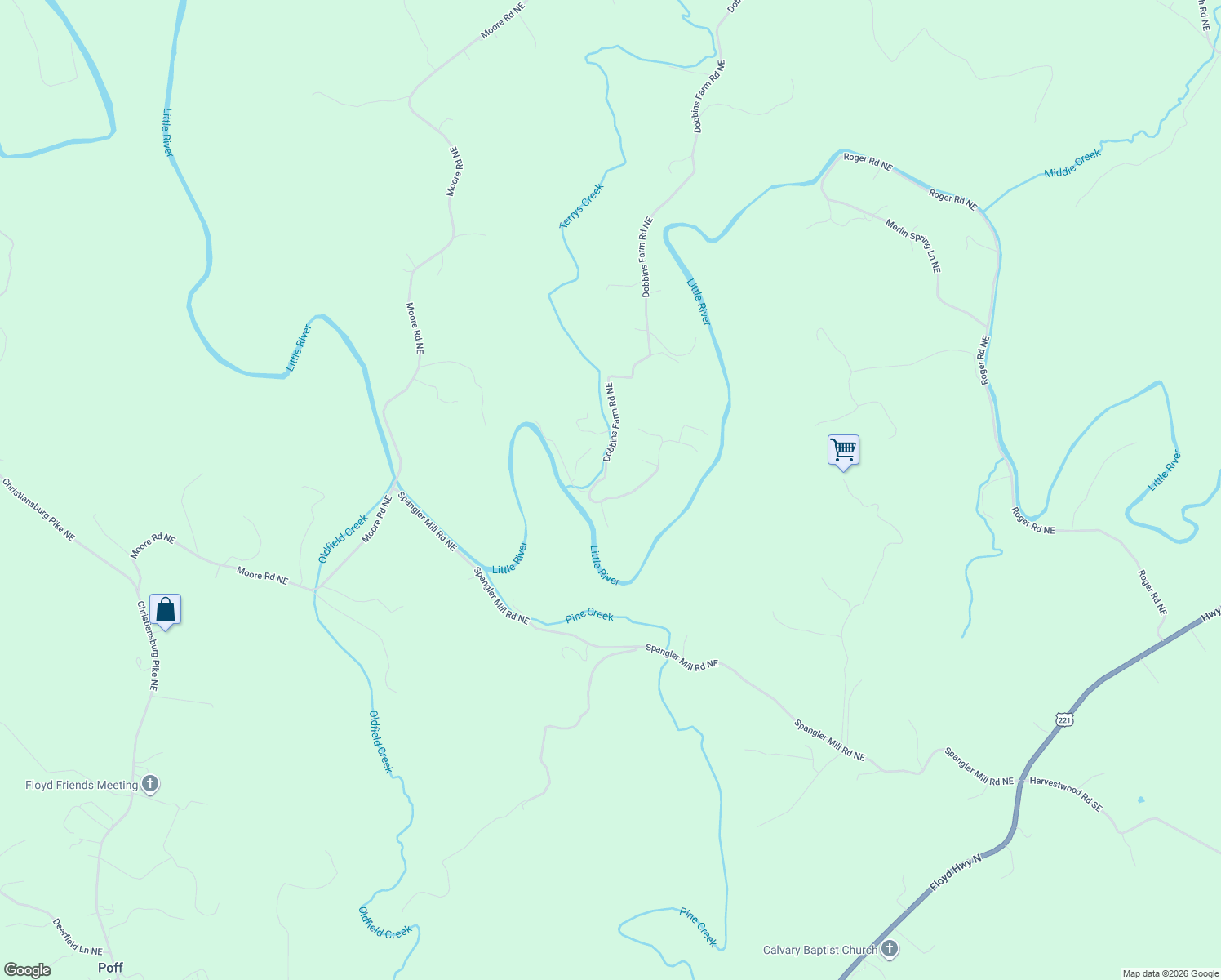 map of restaurants, bars, coffee shops, grocery stores, and more near 1003-1093 Dobbins Farm Road Northeast in Floyd