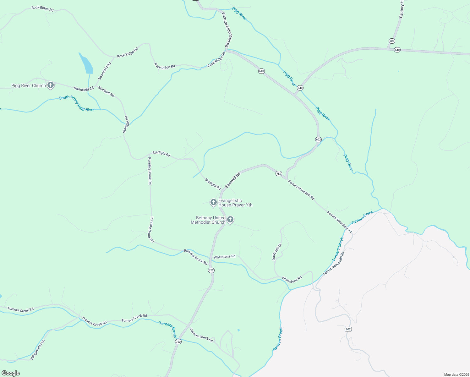 map of restaurants, bars, coffee shops, grocery stores, and more near 3160 Sawmill Road in Ferrum