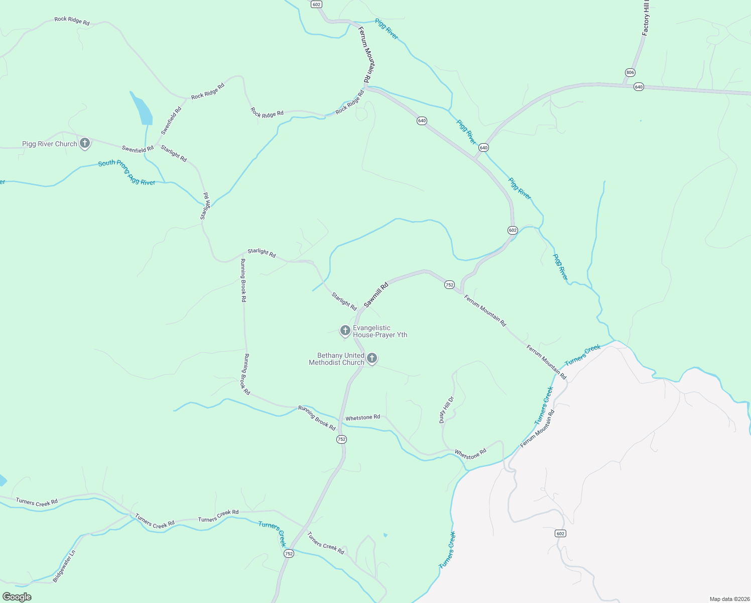 map of restaurants, bars, coffee shops, grocery stores, and more near 3160 Sawmill Road in Ferrum