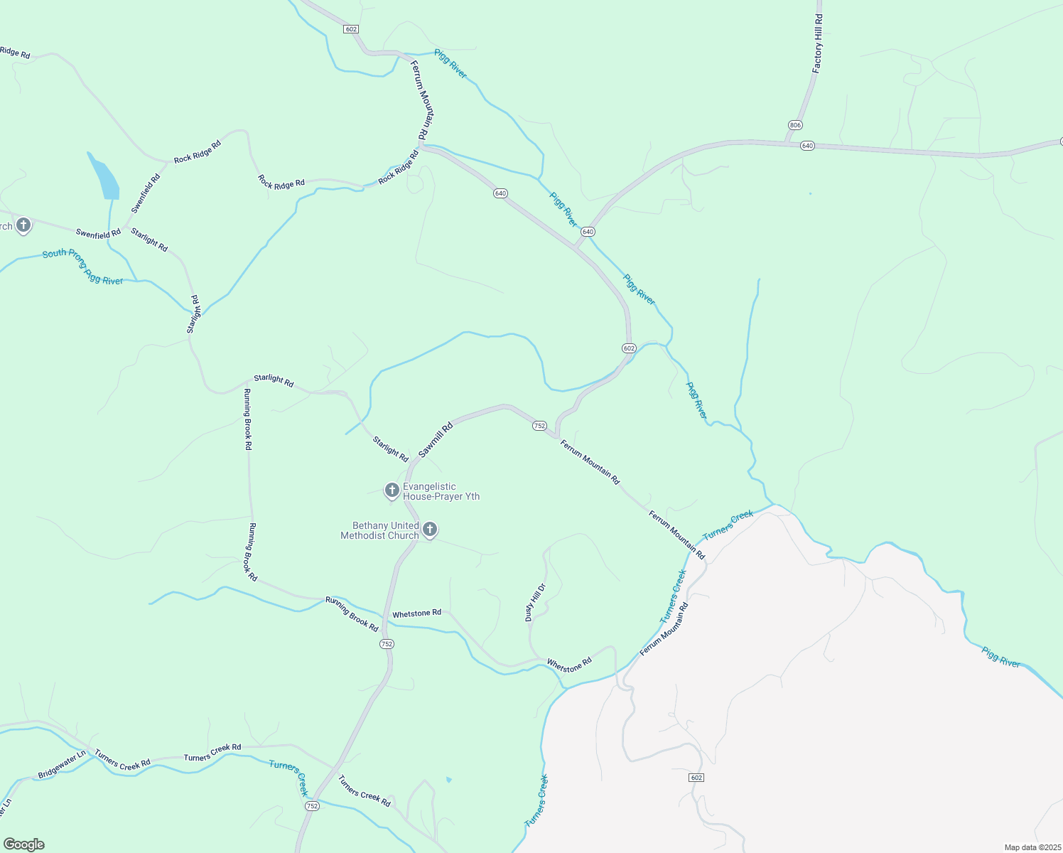 map of restaurants, bars, coffee shops, grocery stores, and more near 3534 Sawmill Road in Ferrum