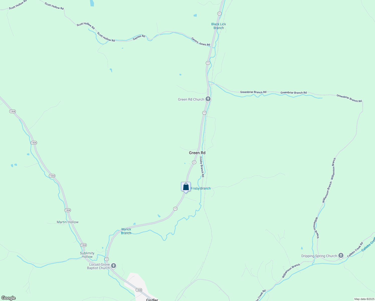 map of restaurants, bars, coffee shops, grocery stores, and more near 58 Dan Swafford Lane in Green Road