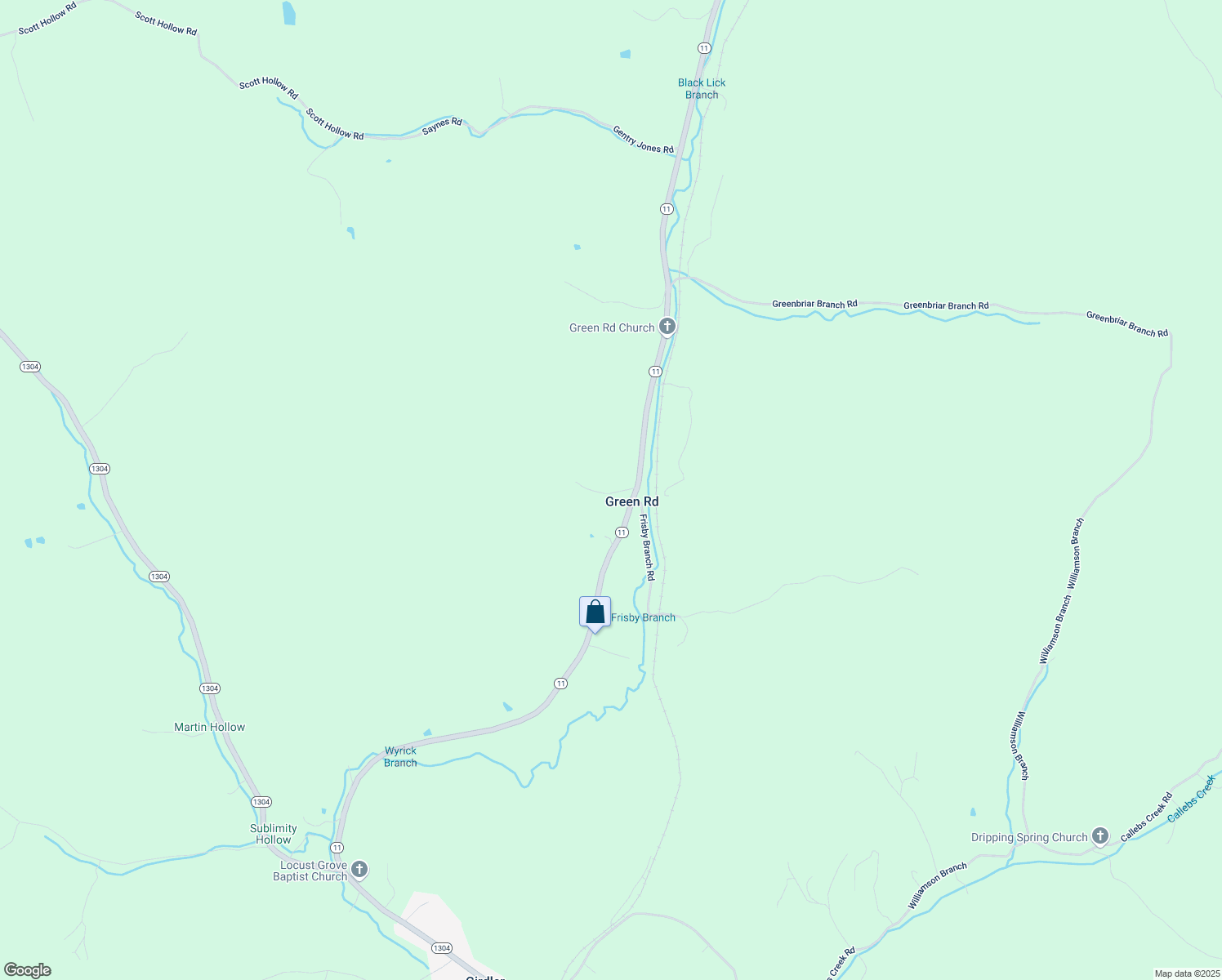 map of restaurants, bars, coffee shops, grocery stores, and more near 58 Dan Swafford Lane in Green Road