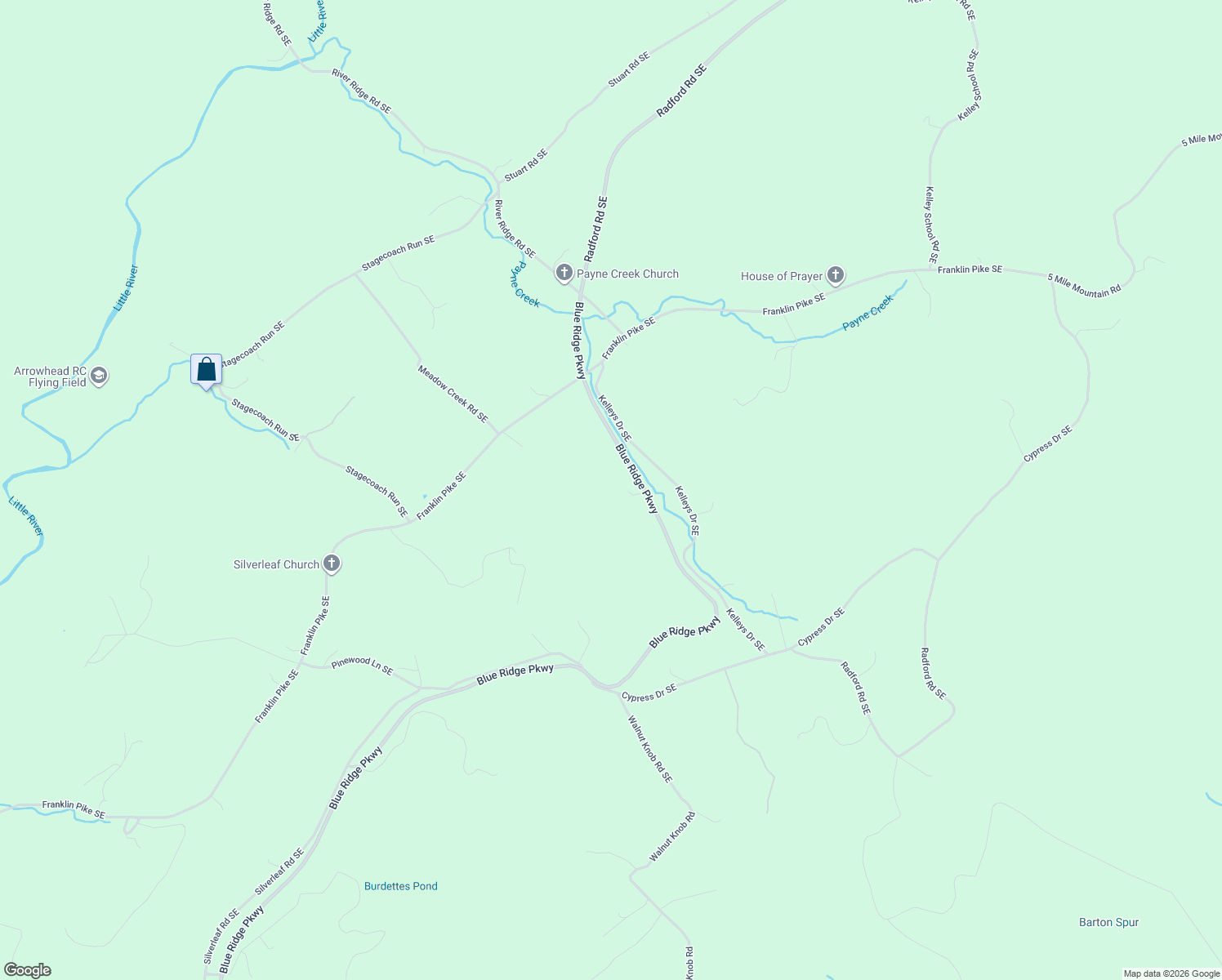 map of restaurants, bars, coffee shops, grocery stores, and more near 1512 Blue Ridge Parkway in Floyd