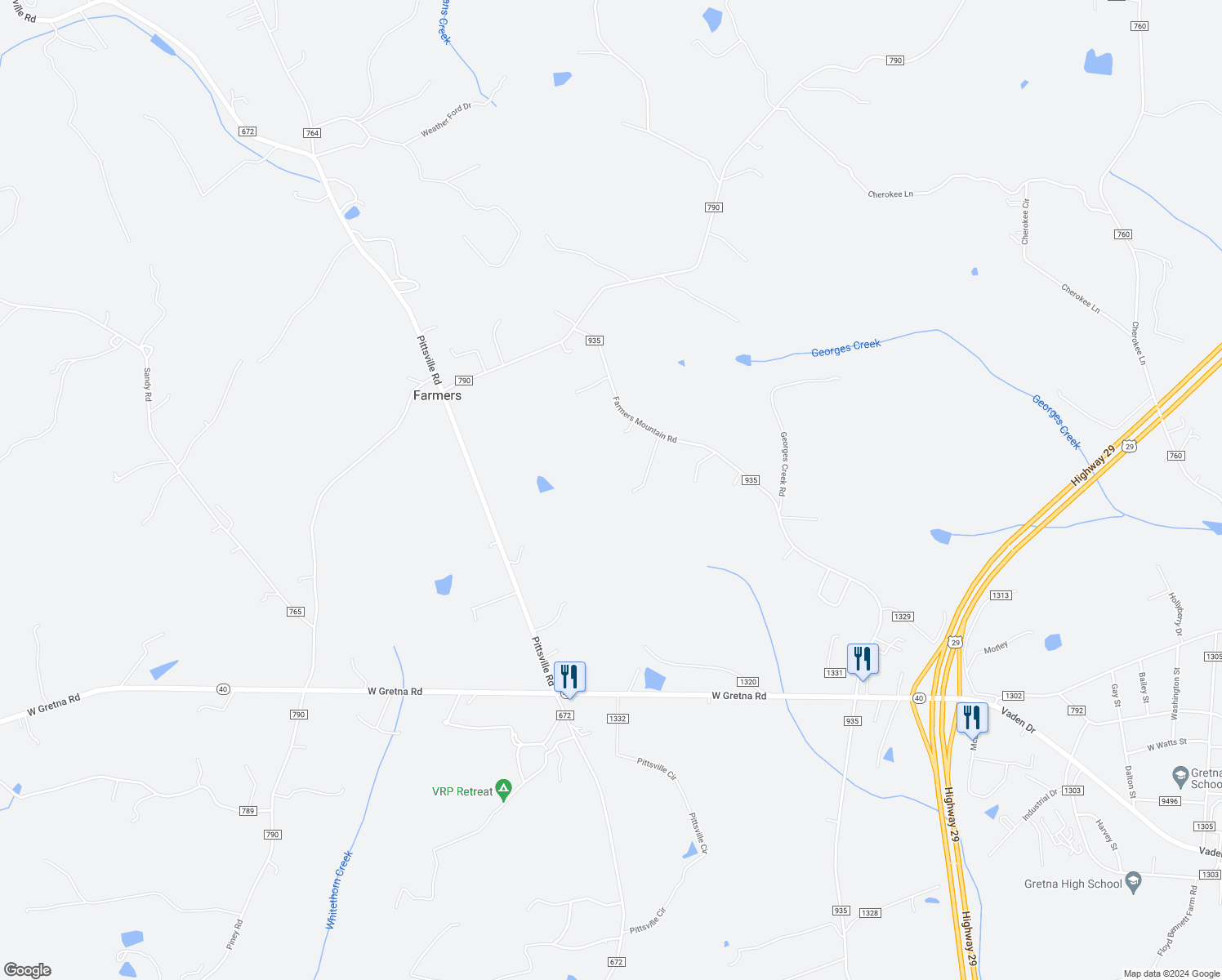 map of restaurants, bars, coffee shops, grocery stores, and more near 1219 Farmers Mountain Road in Gretna