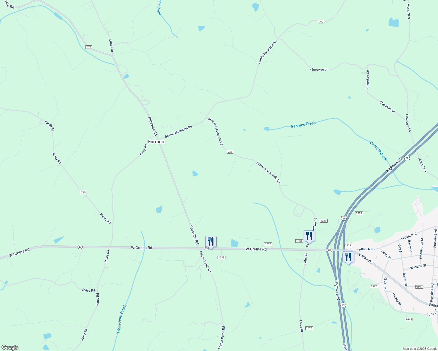 map of restaurants, bars, coffee shops, grocery stores, and more near 1219 Farmers Mountain Road in Gretna