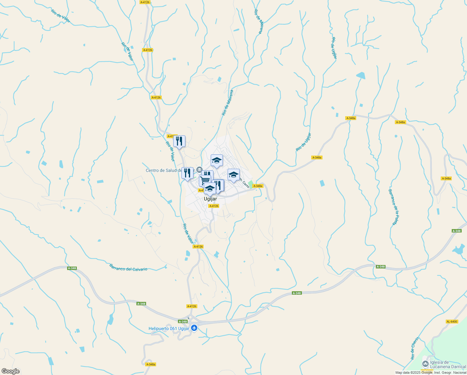 map of restaurants, bars, coffee shops, grocery stores, and more near 14 Calle Moreras in Ugíjar