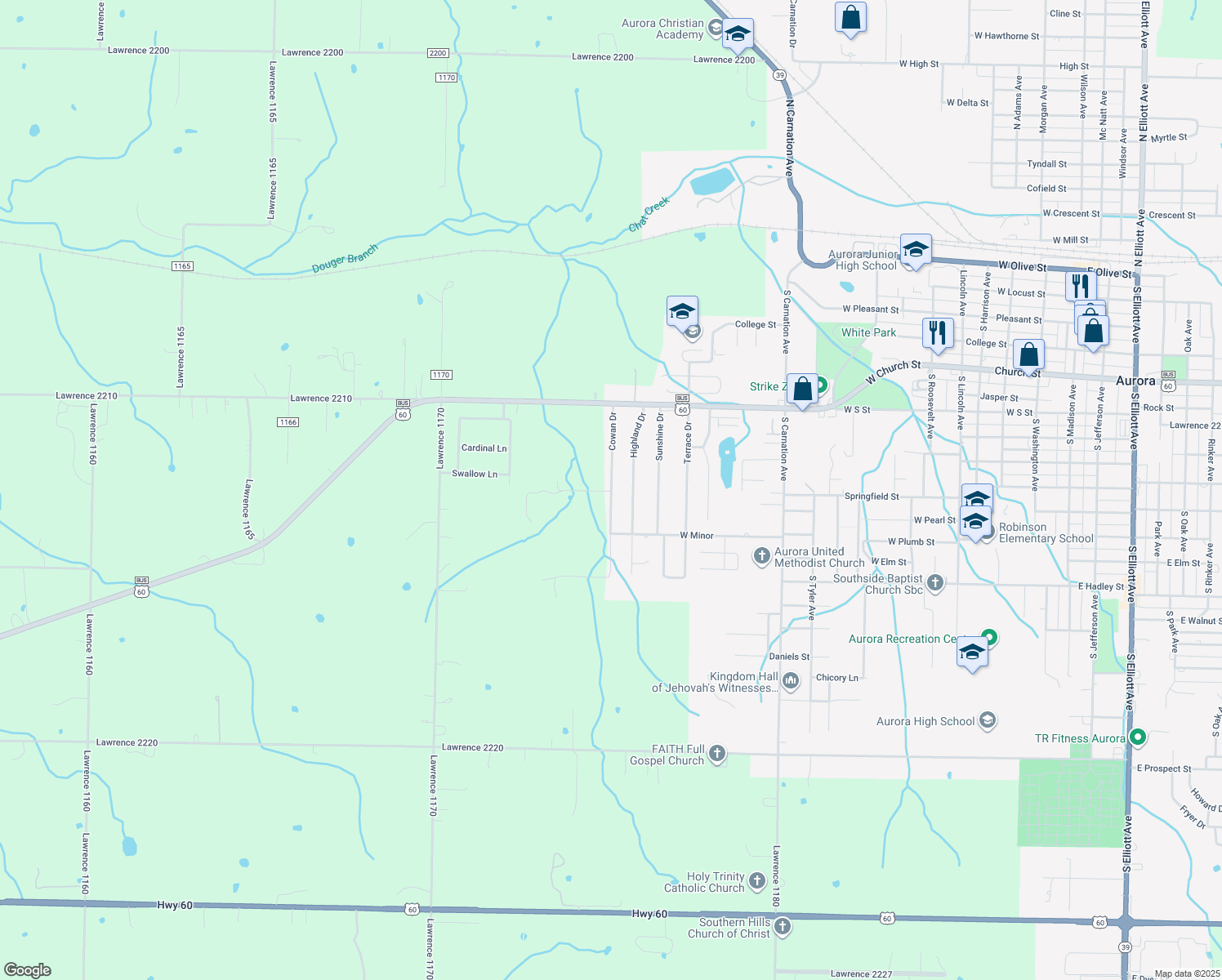 map of restaurants, bars, coffee shops, grocery stores, and more near 930 Cowan Dr in Aurora