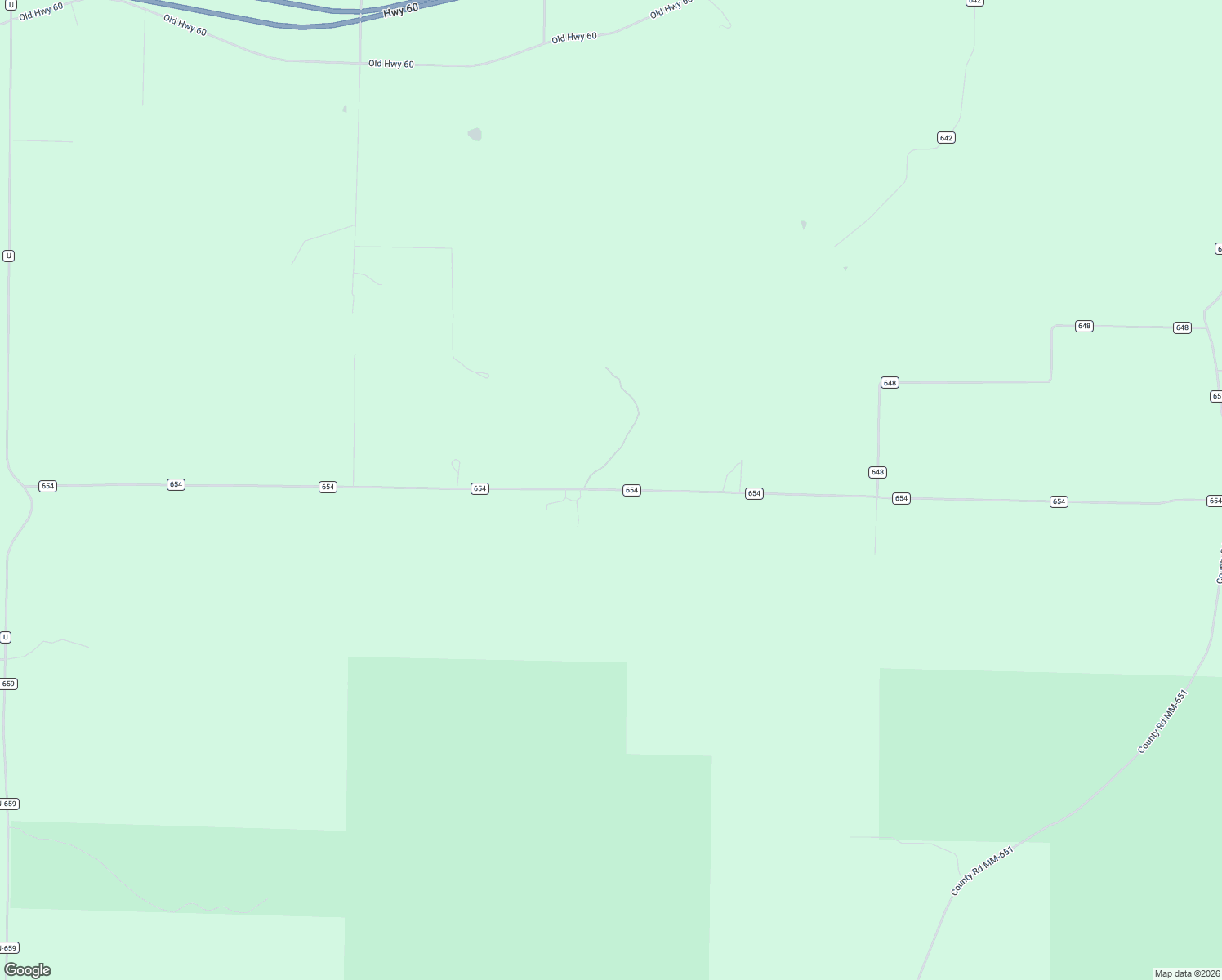 map of restaurants, bars, coffee shops, grocery stores, and more near County Road U-654 in Birch Tree