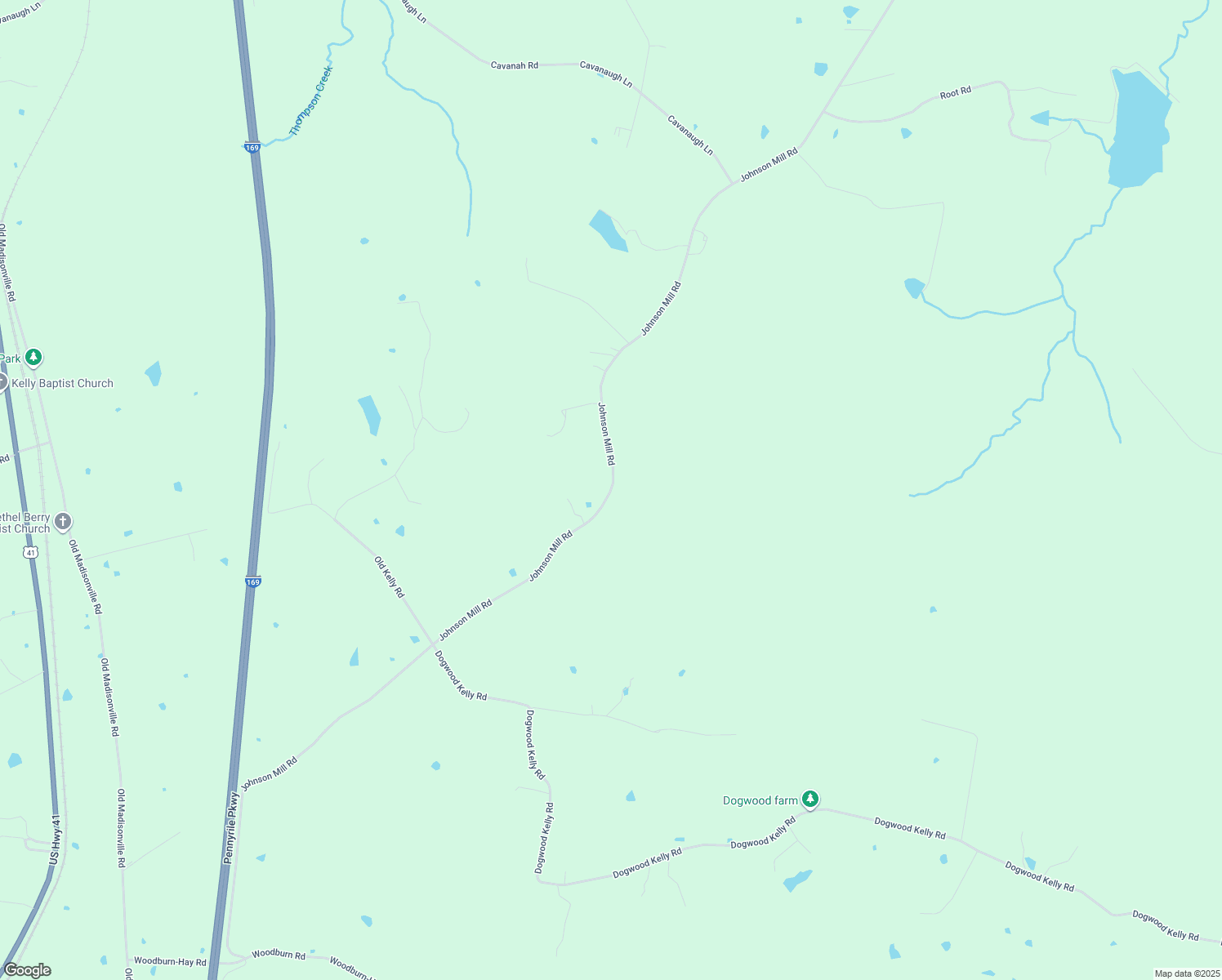 map of restaurants, bars, coffee shops, grocery stores, and more near 7700 Johnson Mill Road in Hopkinsville