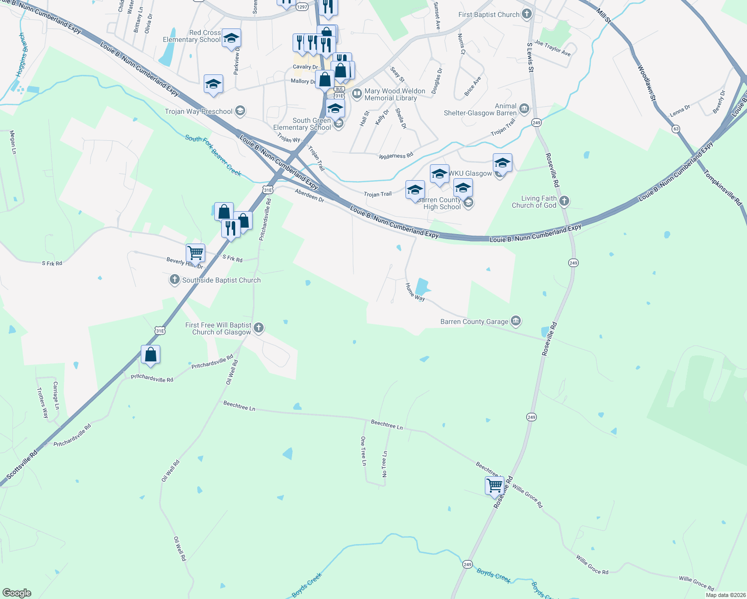 map of restaurants, bars, coffee shops, grocery stores, and more near Sporran Way in Glasgow