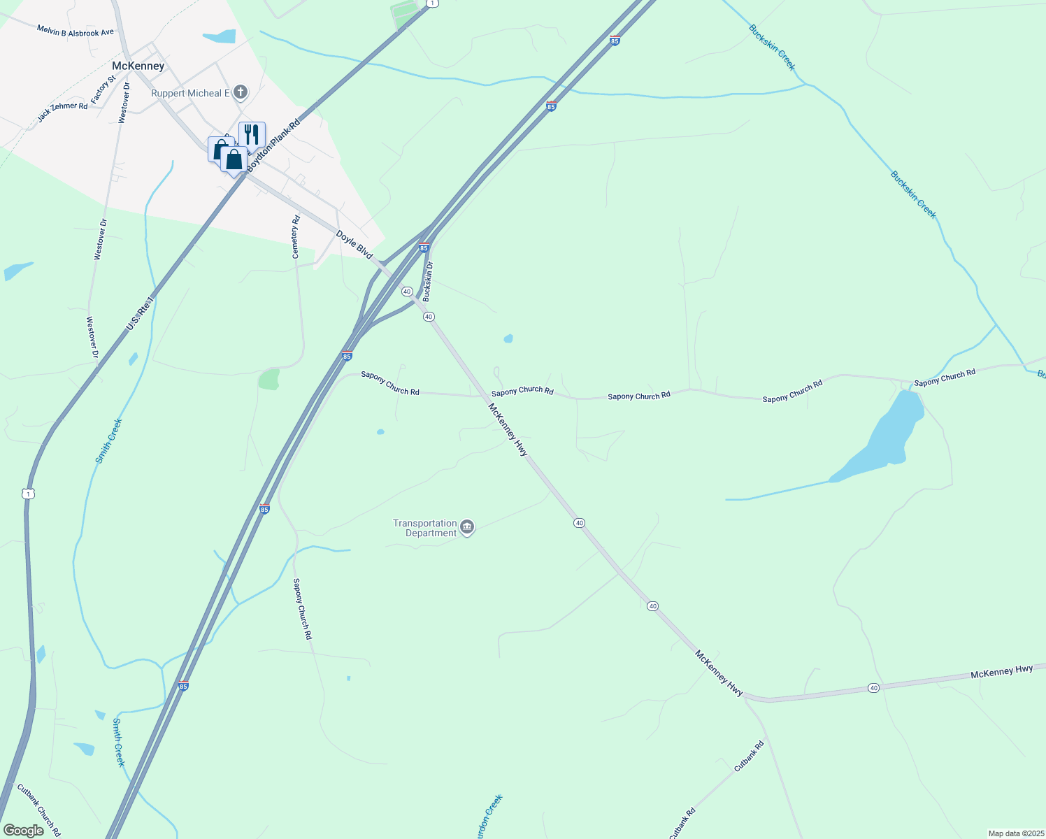 map of restaurants, bars, coffee shops, grocery stores, and more near 11802 McKenney Hwy in McKenney
