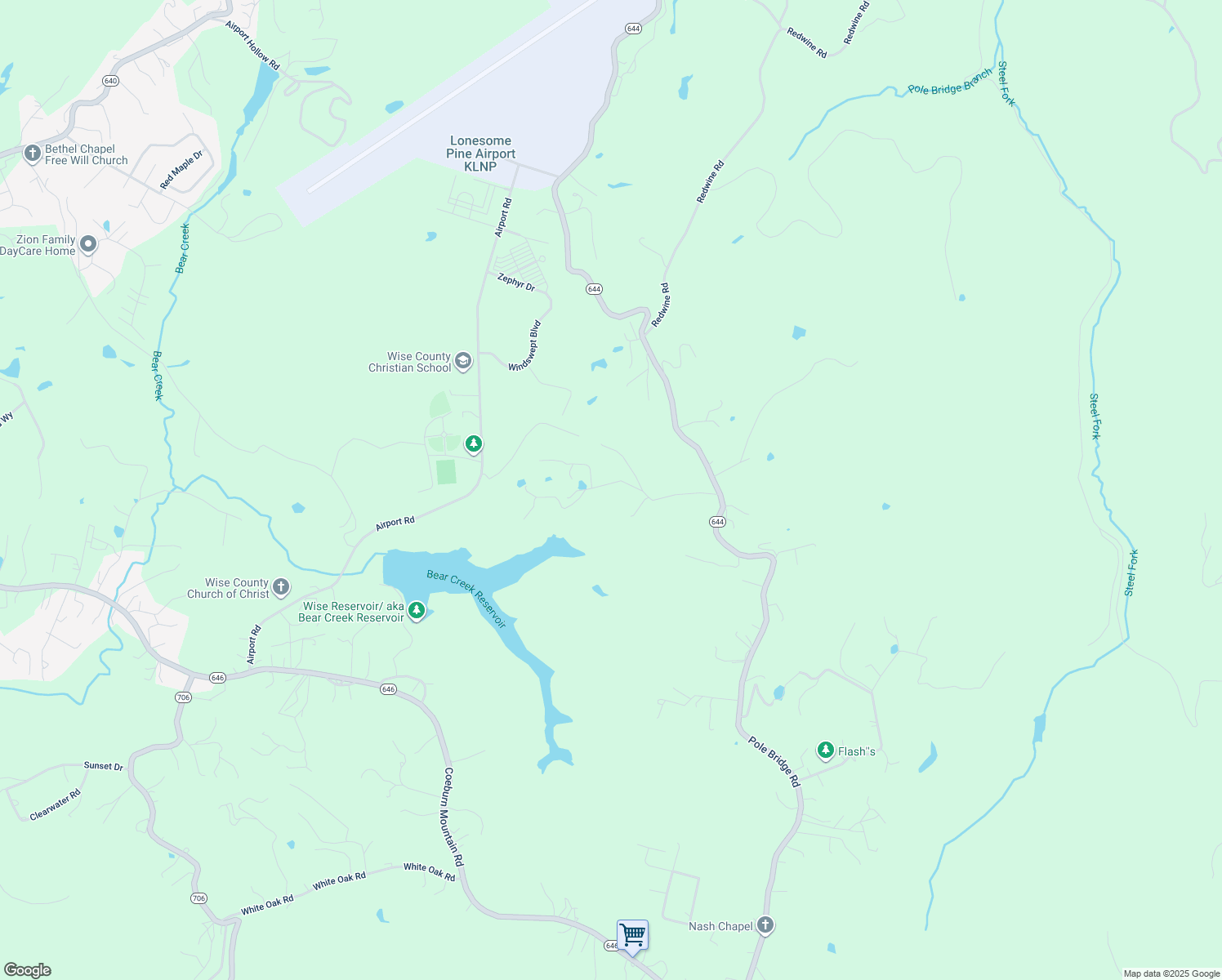 map of restaurants, bars, coffee shops, grocery stores, and more near 10506 North Reservoir Road in Wise