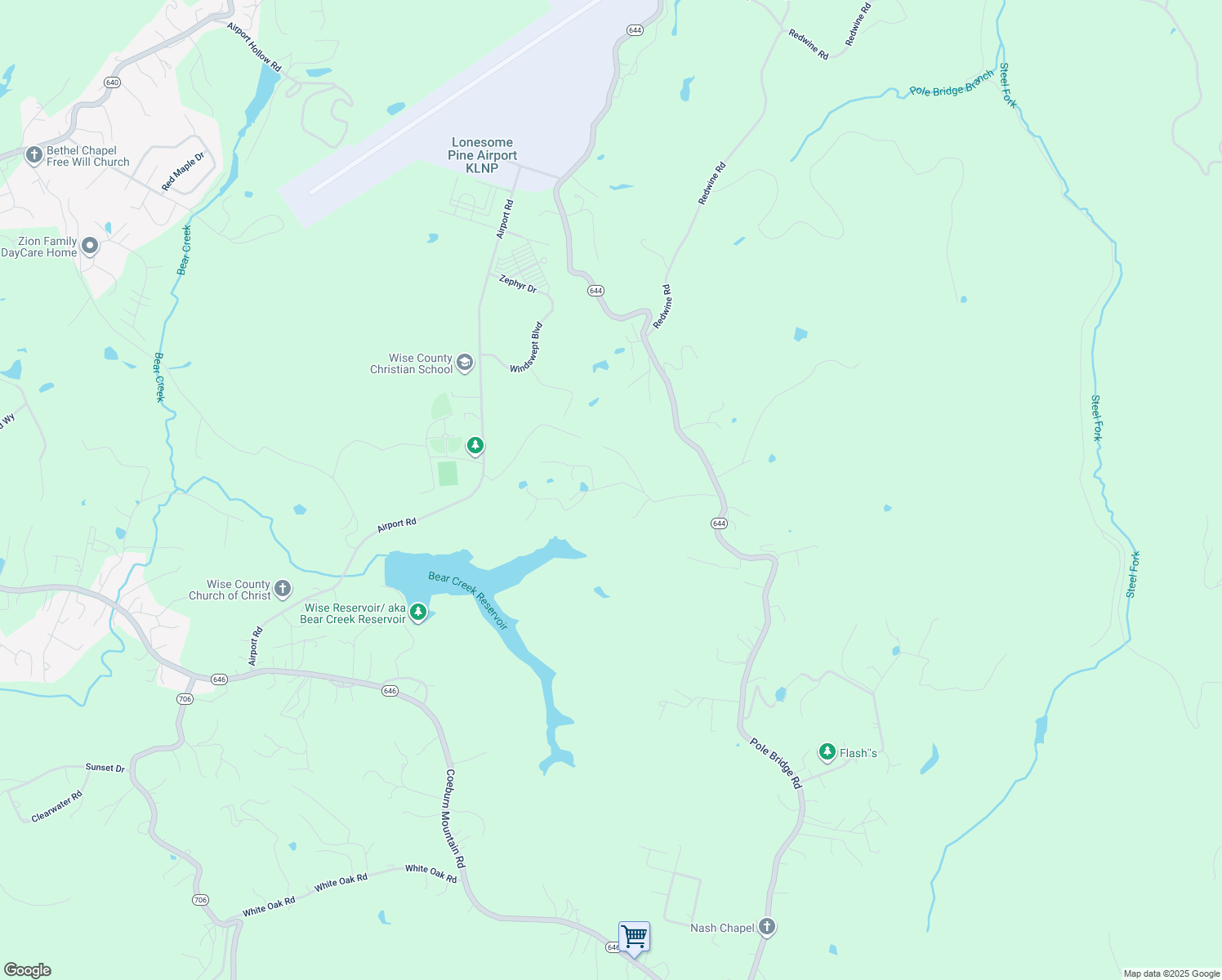 map of restaurants, bars, coffee shops, grocery stores, and more near 10506 North Reservoir Road in Wise