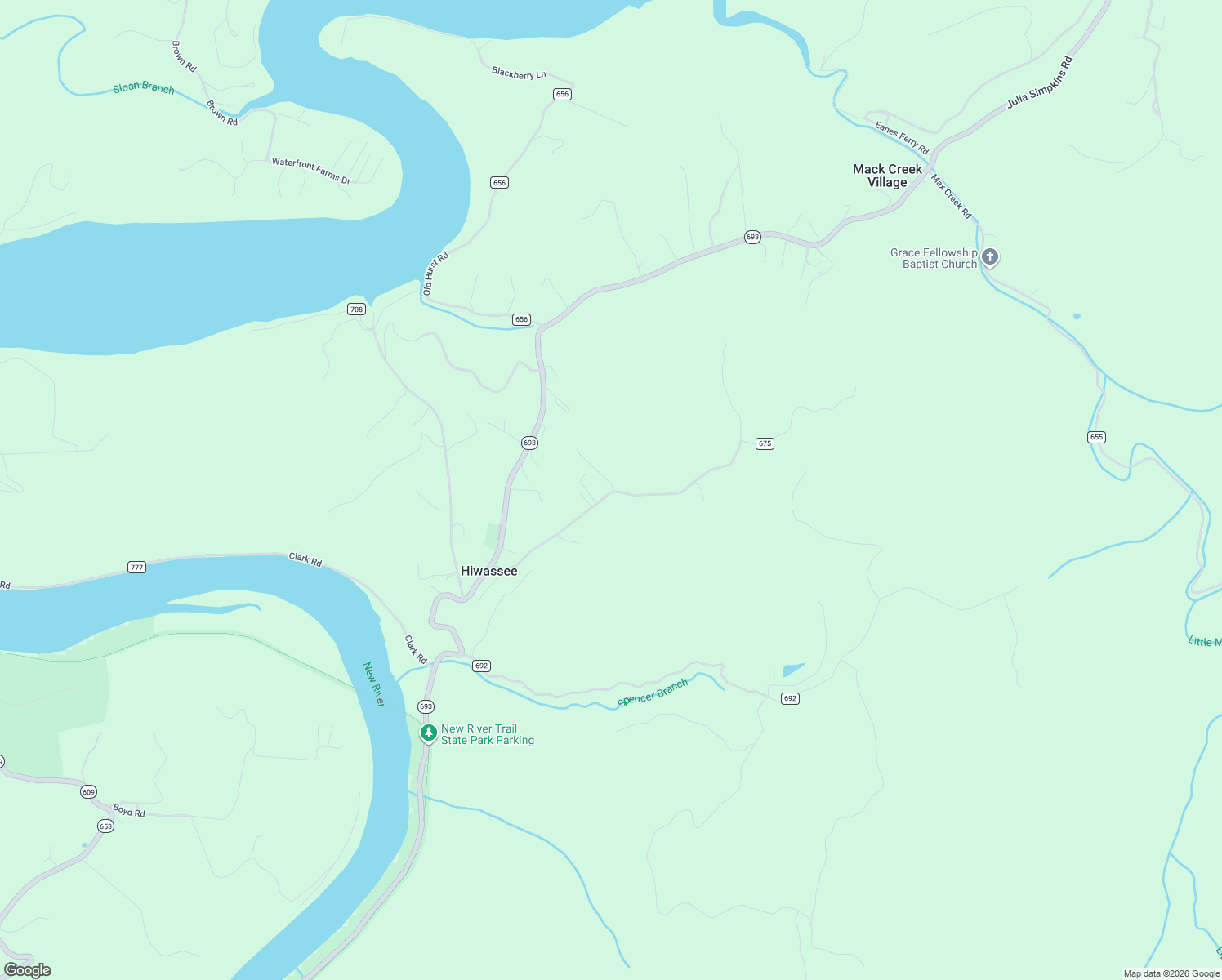 map of restaurants, bars, coffee shops, grocery stores, and more near 4917 Little Irish Road in Hiwassee