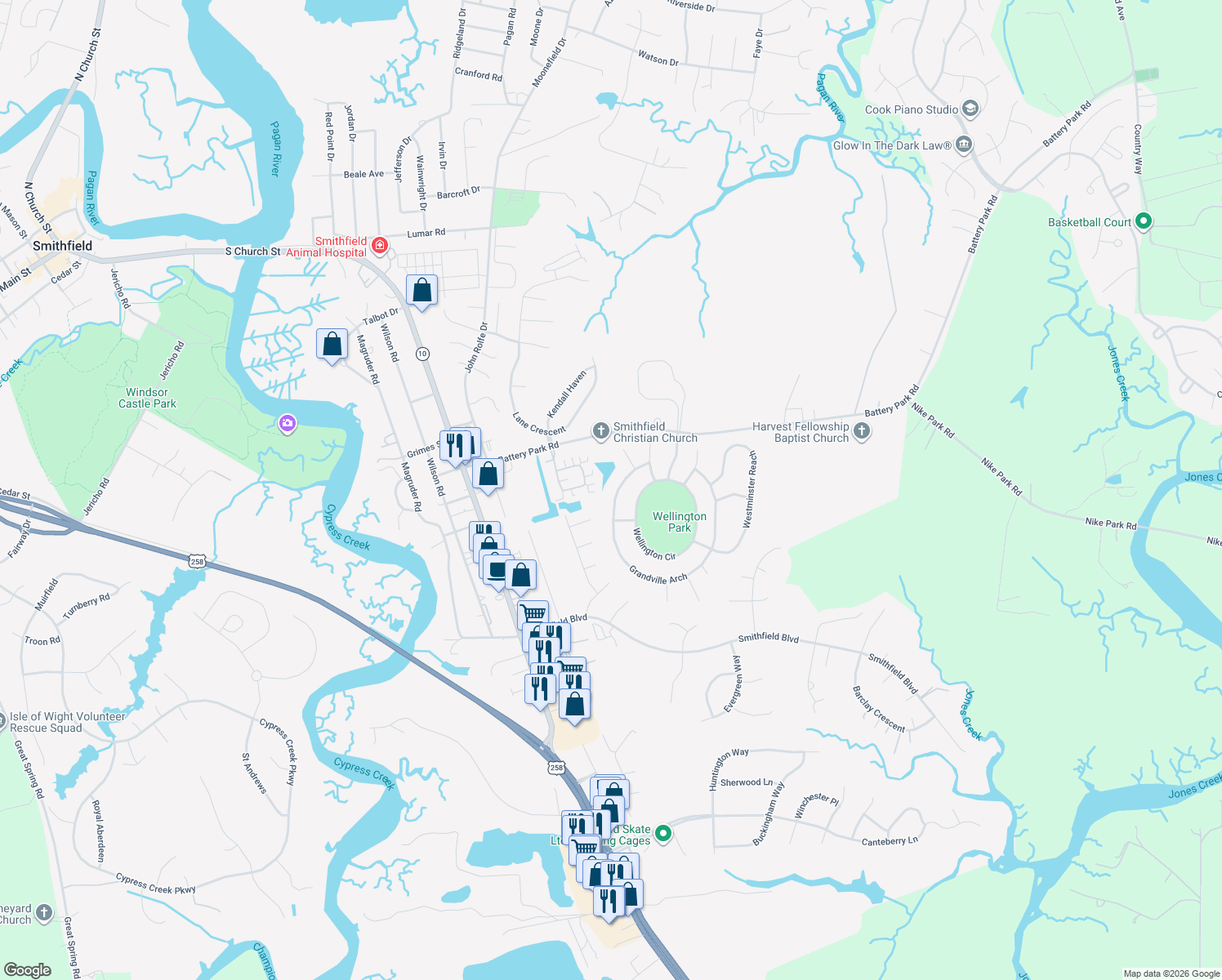 map of restaurants, bars, coffee shops, grocery stores, and more near 120 Grandville Arch in Smithfield