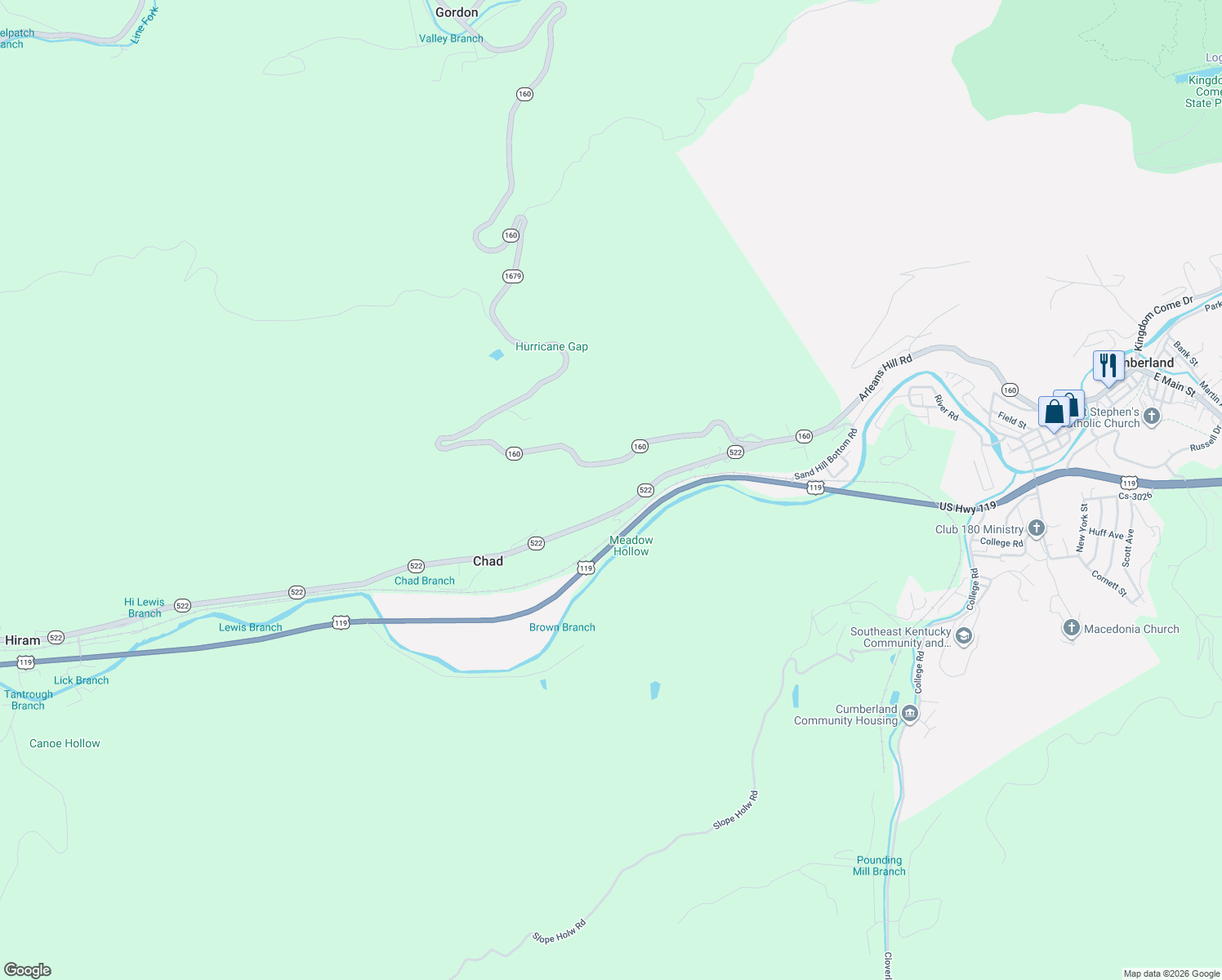 map of restaurants, bars, coffee shops, grocery stores, and more near 17037 State Highway 522 in Cumberland