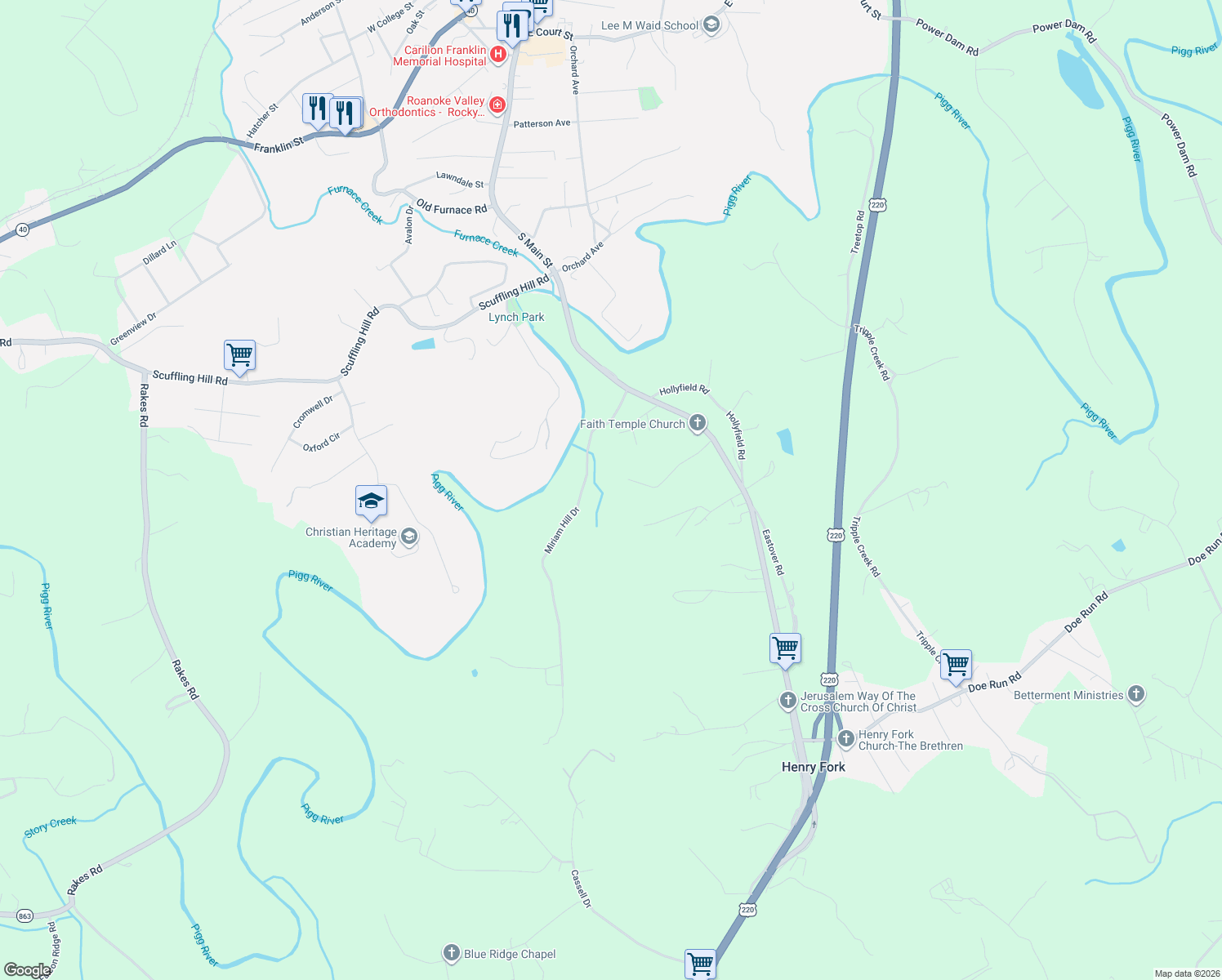 map of restaurants, bars, coffee shops, grocery stores, and more near 234 Sunrise Road in Rocky Mount