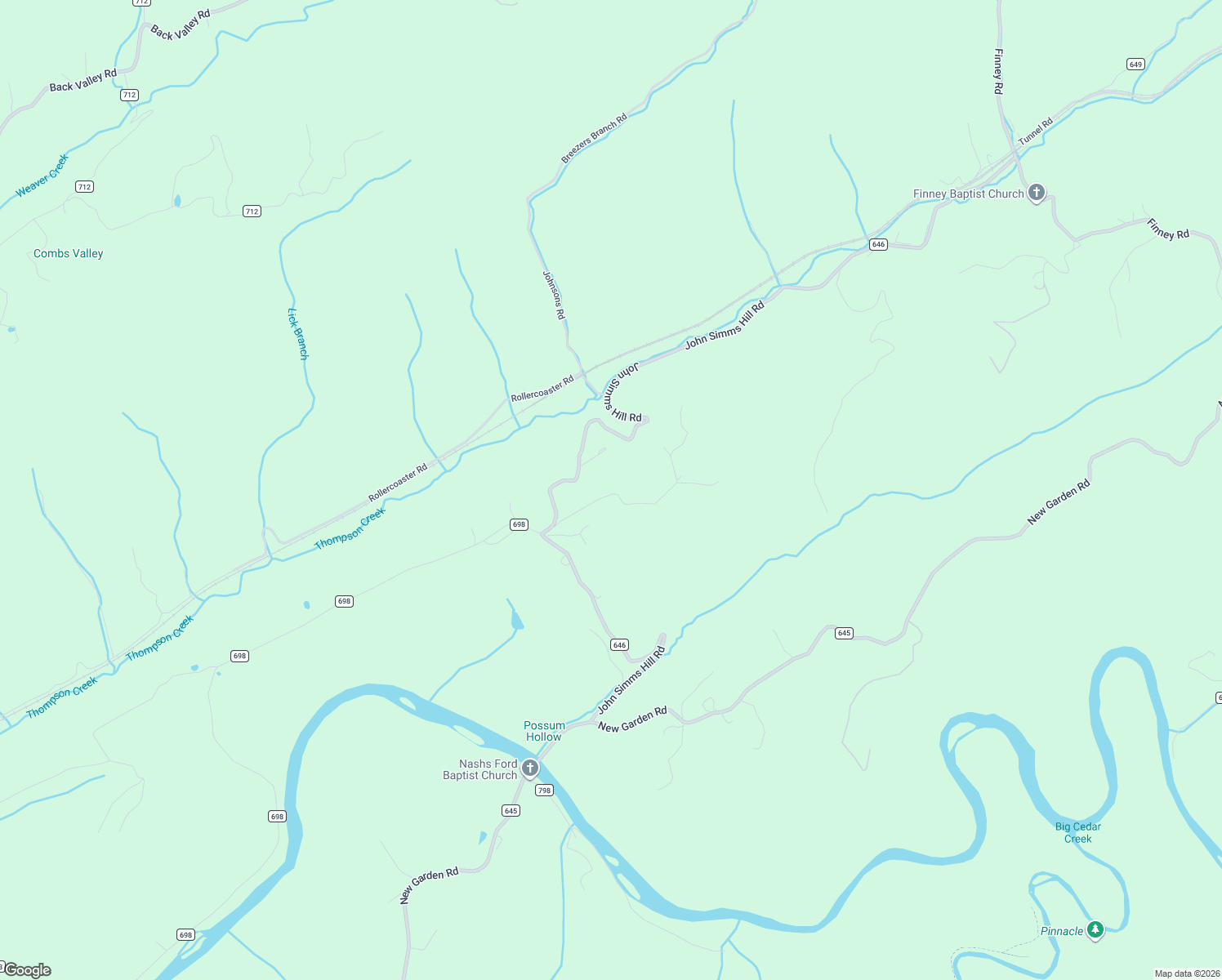 map of restaurants, bars, coffee shops, grocery stores, and more near 1196 John Simms Hill Road in Honaker