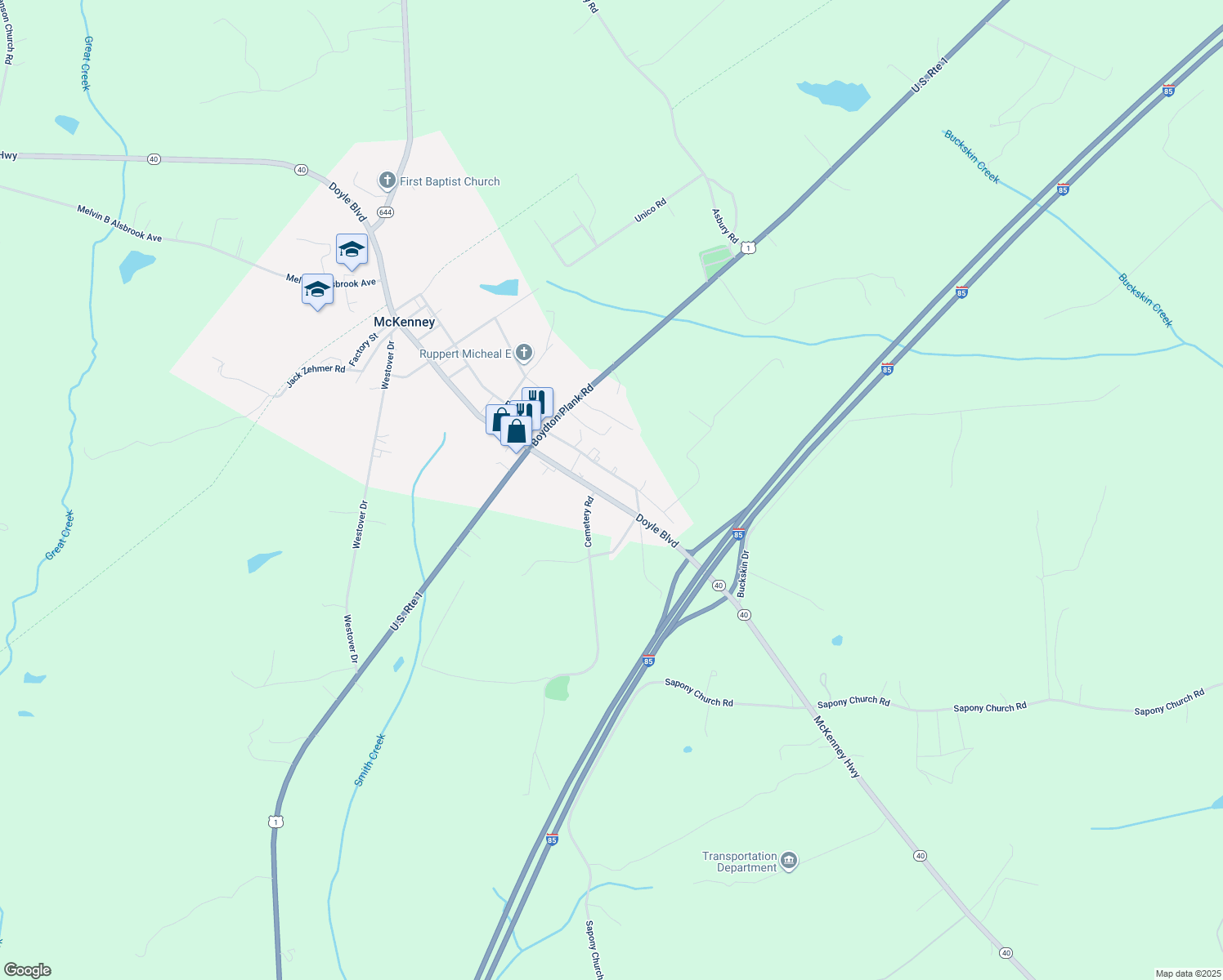 map of restaurants, bars, coffee shops, grocery stores, and more near 11101 Marguerita D Ragsdale Street in McKenney