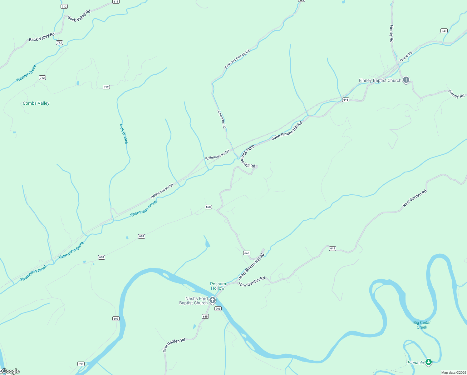 map of restaurants, bars, coffee shops, grocery stores, and more near 1196 John Simms Hill Road in Honaker