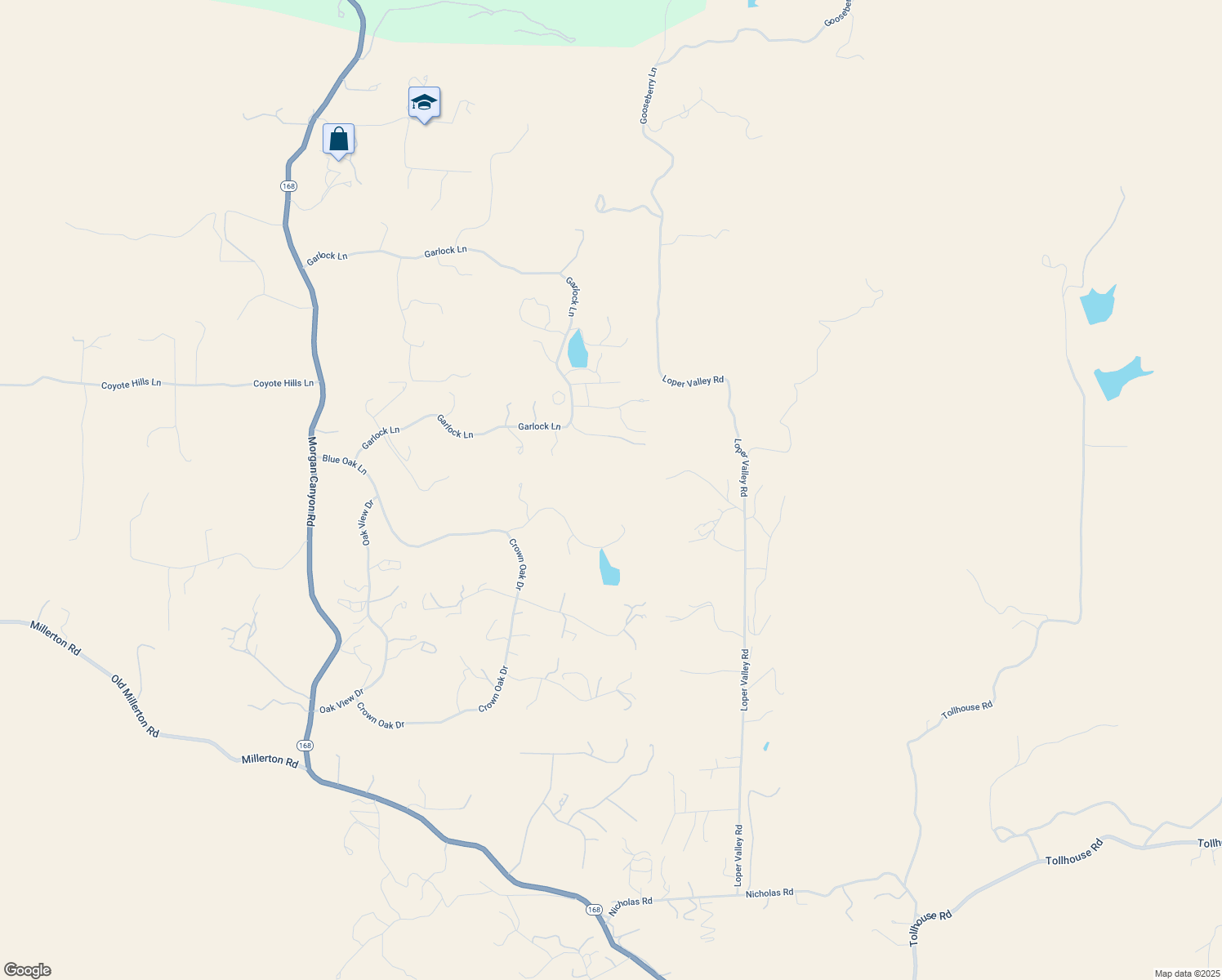 map of restaurants, bars, coffee shops, grocery stores, and more near 14785 Red Rock Lane in Prather