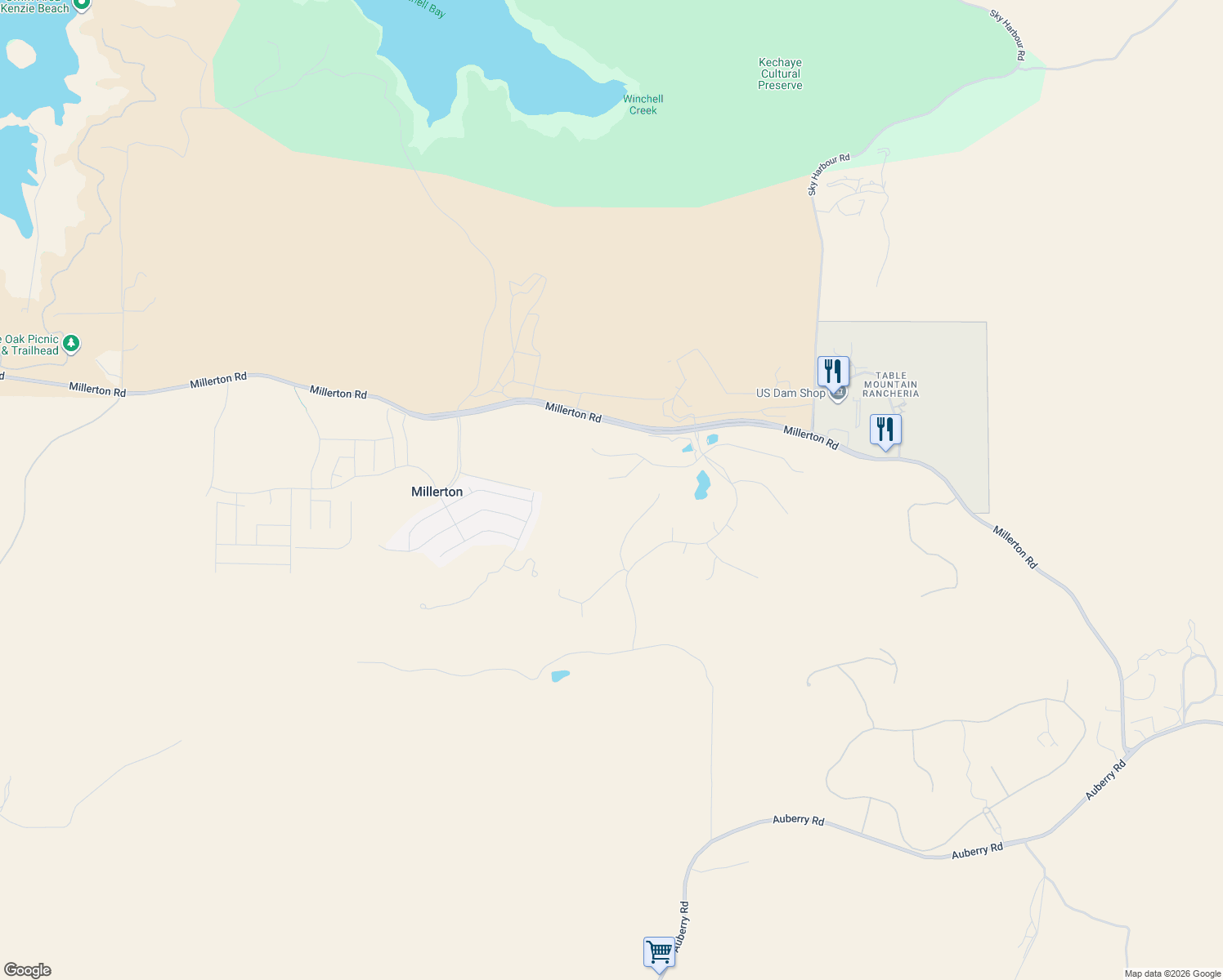map of restaurants, bars, coffee shops, grocery stores, and more near 21879 Glenhaven Lane in Friant