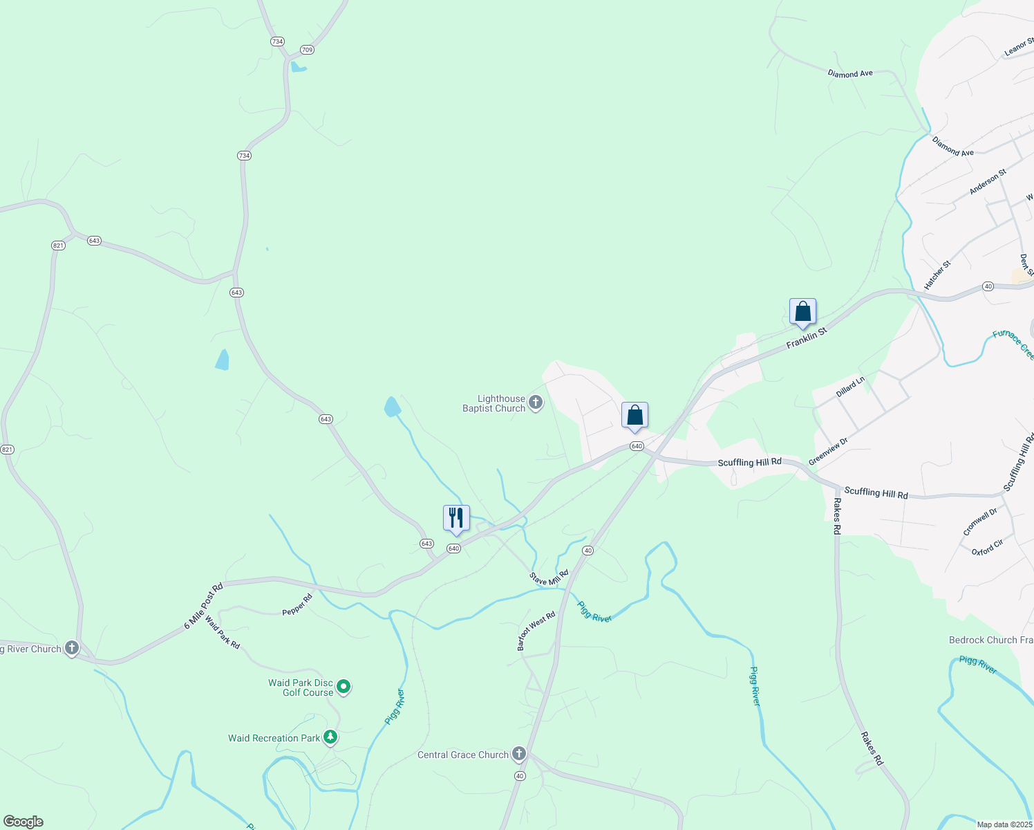 map of restaurants, bars, coffee shops, grocery stores, and more near Jason Street in Franklin County