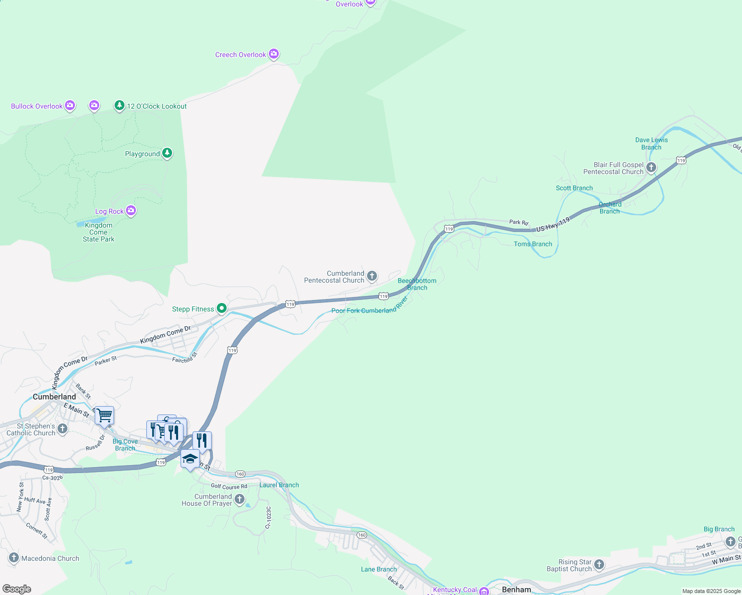 map of restaurants, bars, coffee shops, grocery stores, and more near Victory Road in Cumberland