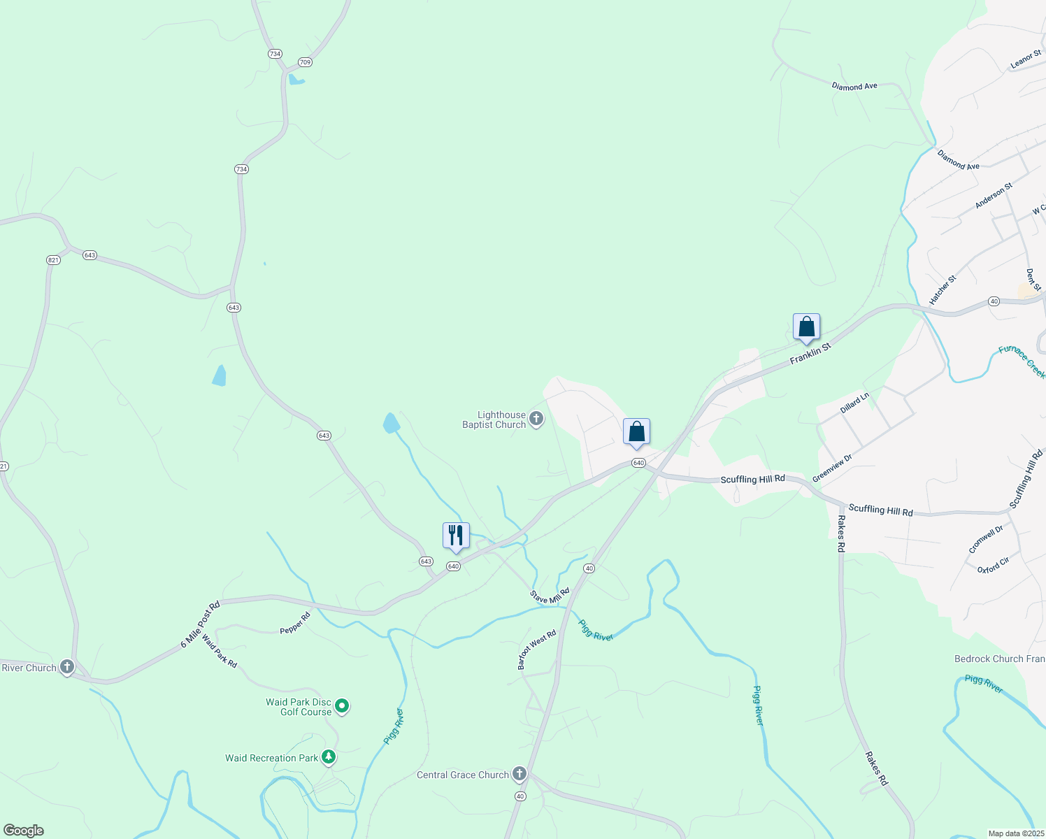 map of restaurants, bars, coffee shops, grocery stores, and more near Jason Street in Franklin County