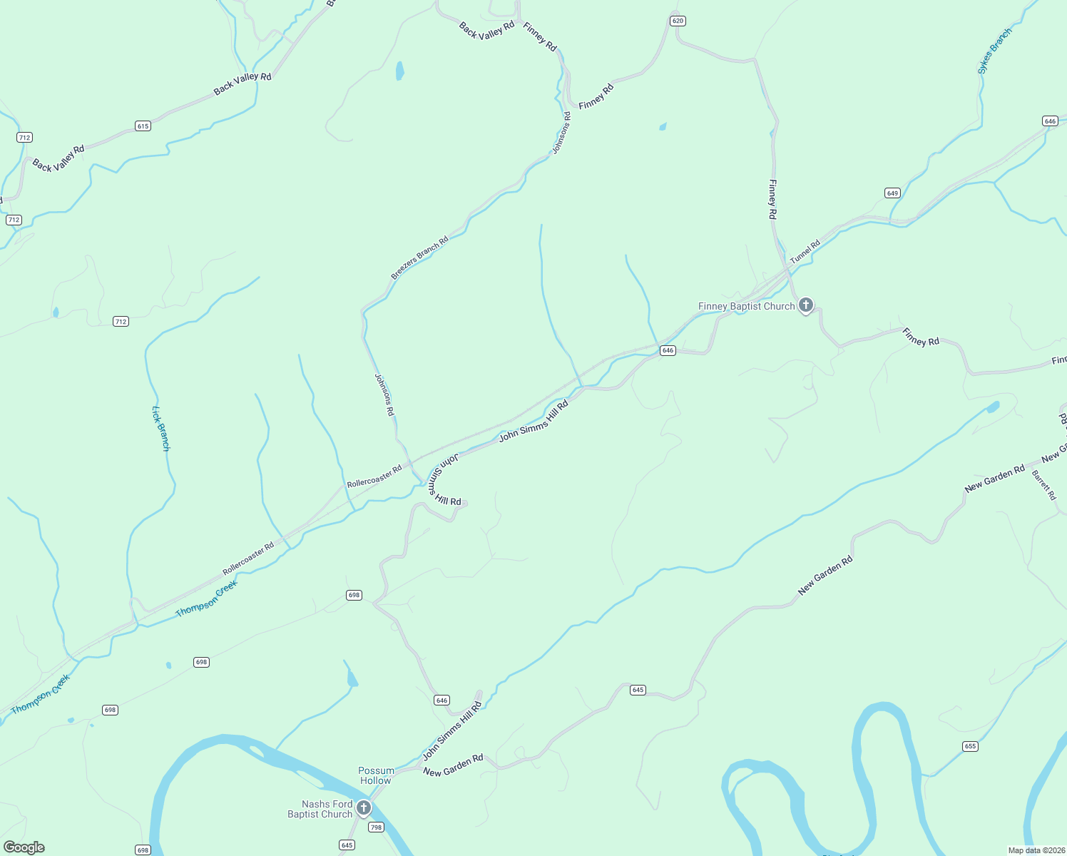 map of restaurants, bars, coffee shops, grocery stores, and more near 2133 John Simms Hill Road in Honaker
