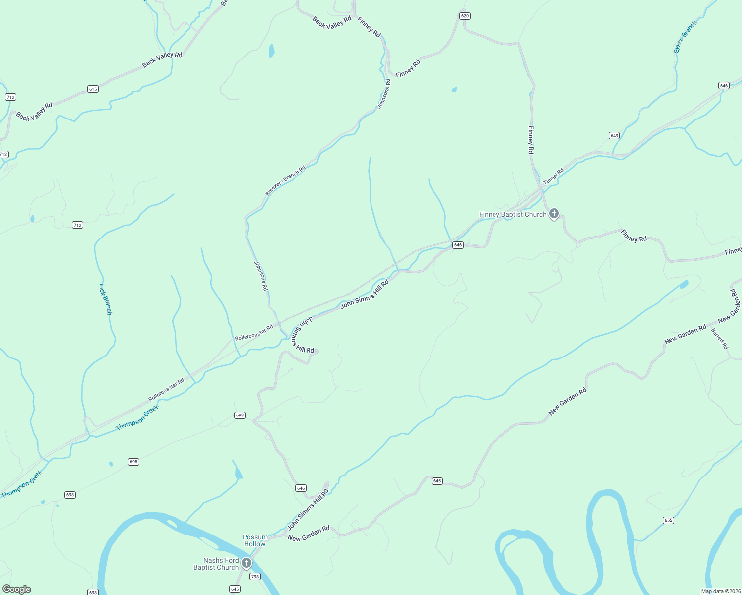 map of restaurants, bars, coffee shops, grocery stores, and more near 2133 John Simms Hill Road in Honaker