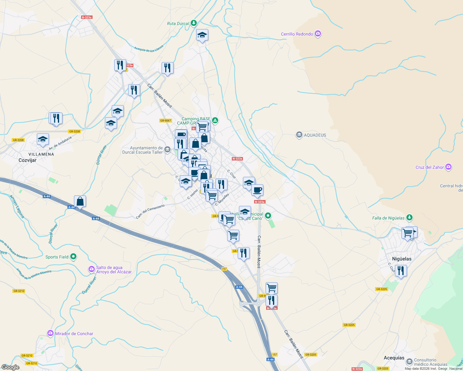 map of restaurants, bars, coffee shops, grocery stores, and more near 8 Cal cervies in Dúrcal