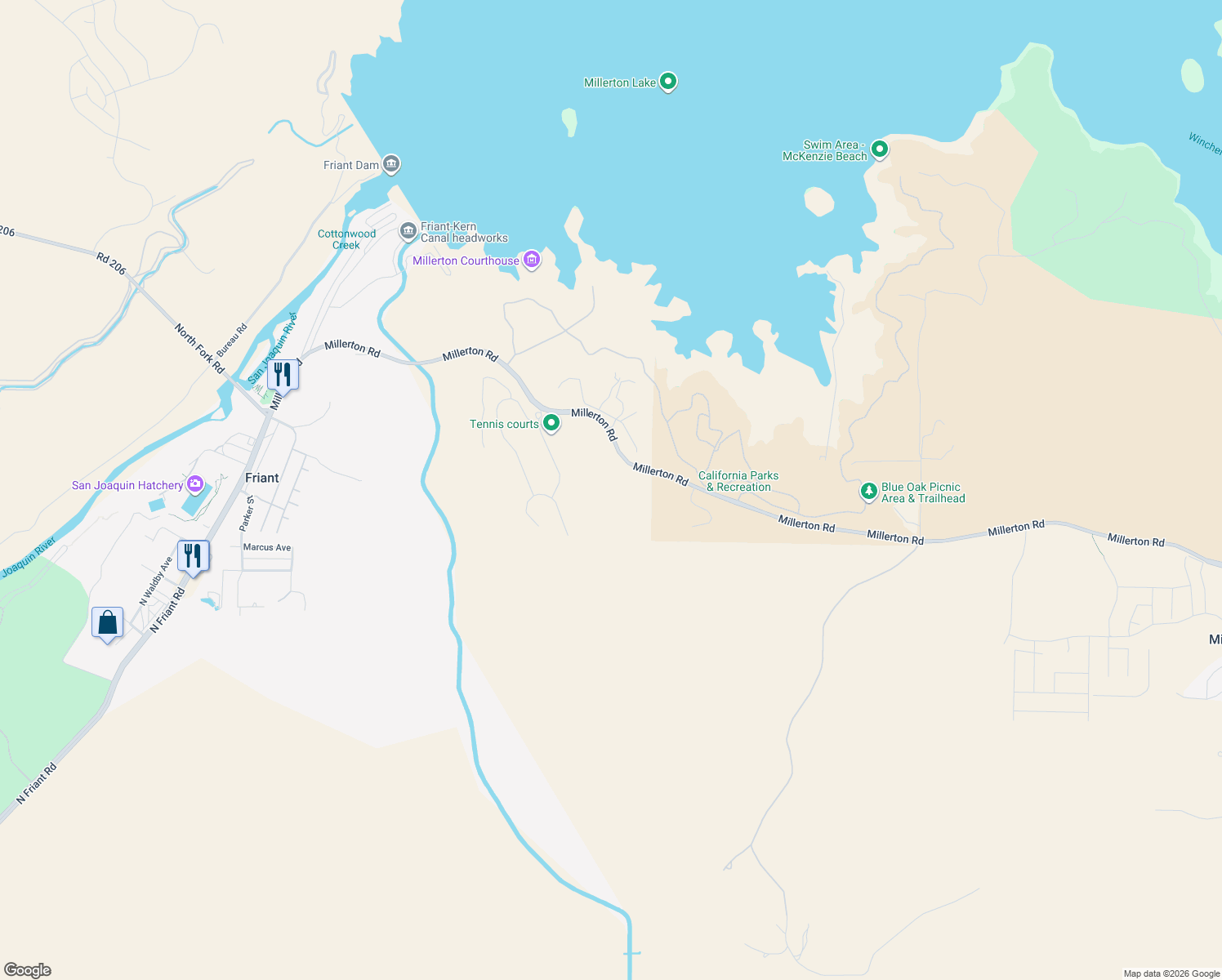 map of restaurants, bars, coffee shops, grocery stores, and more near in Friant