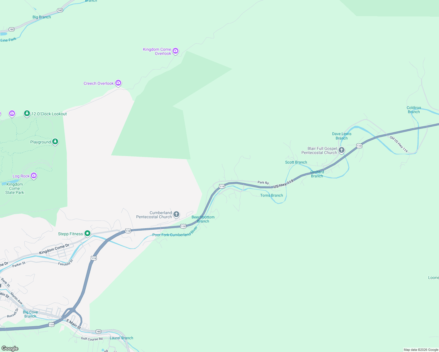 map of restaurants, bars, coffee shops, grocery stores, and more near 24234 Old Highway 119 in Cumberland