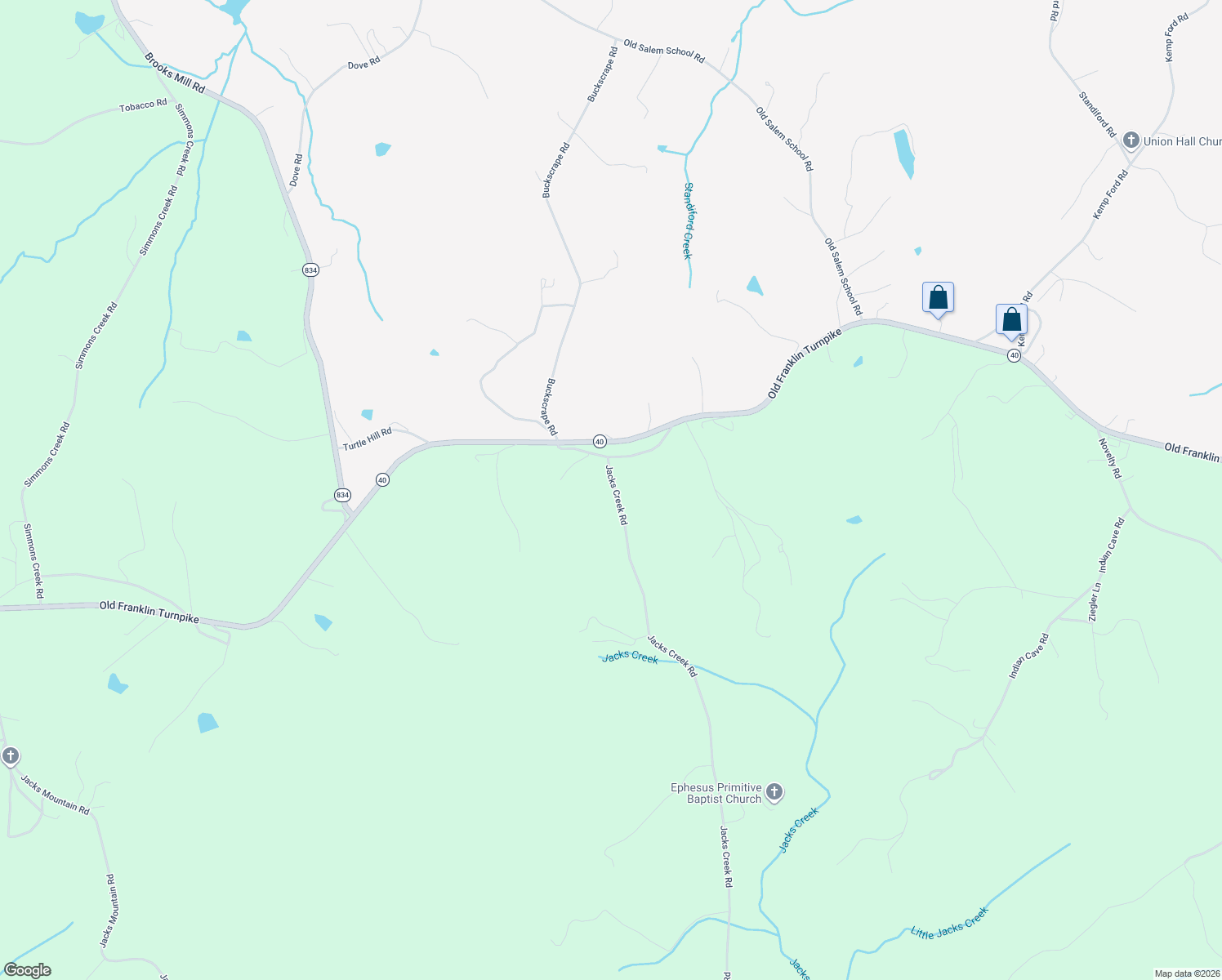map of restaurants, bars, coffee shops, grocery stores, and more near 2381 Jacks Creek Road in Union Hall