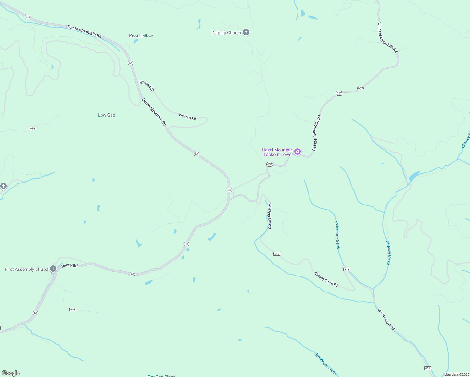 map of restaurants, bars, coffee shops, grocery stores, and more near Virginia 657 in Dante